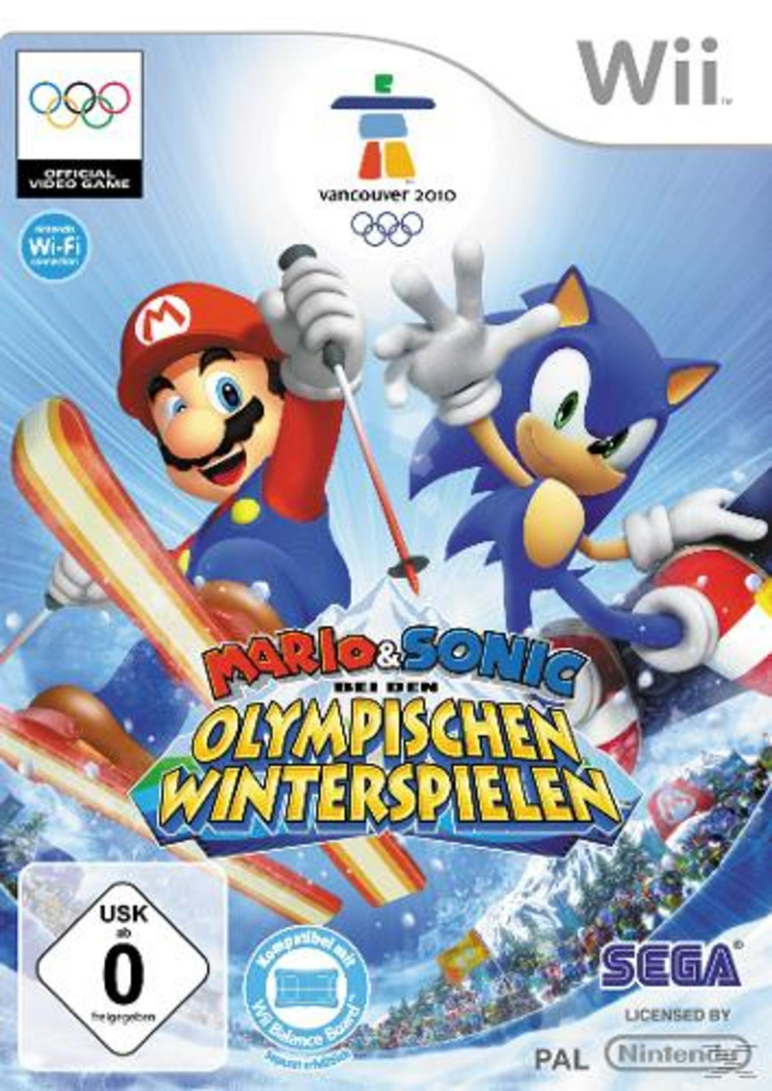 Ein Videospiel-Cover mit Mario und Sonic bei den Olympischen Winterspielen.