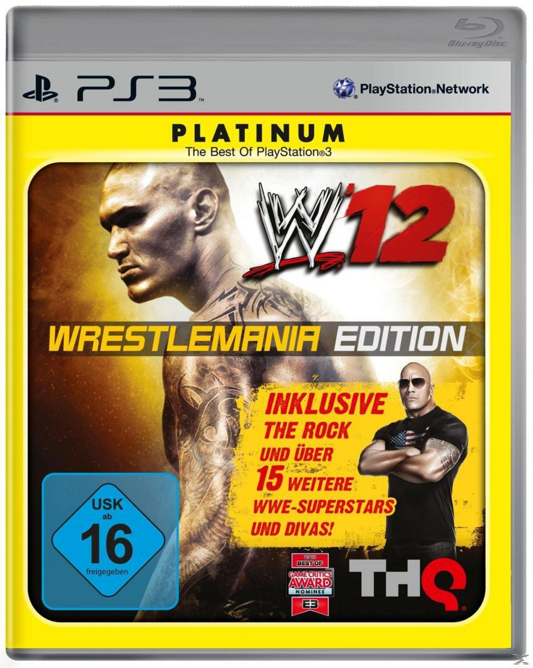 PS3-Spielcover mit Wrestlern, darunter Randy Orton und The Rock, in einem gelb-thematischen Design.