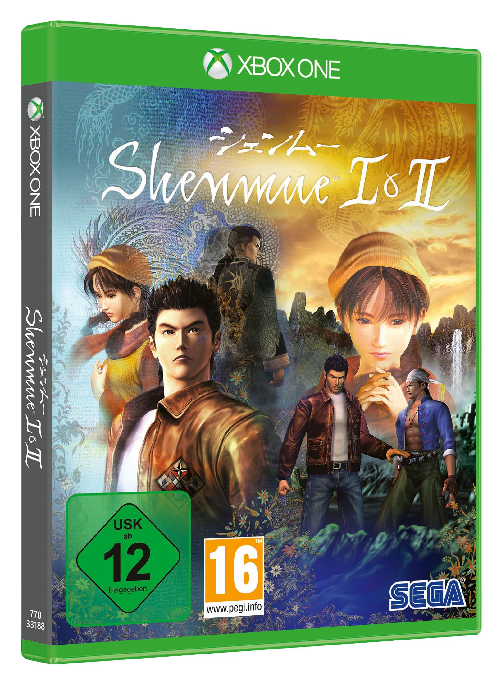 Die Spielbox zeigt Shenmue I & II für Xbox One mit 6 Personen auf grünem und blauem Hintergrund.