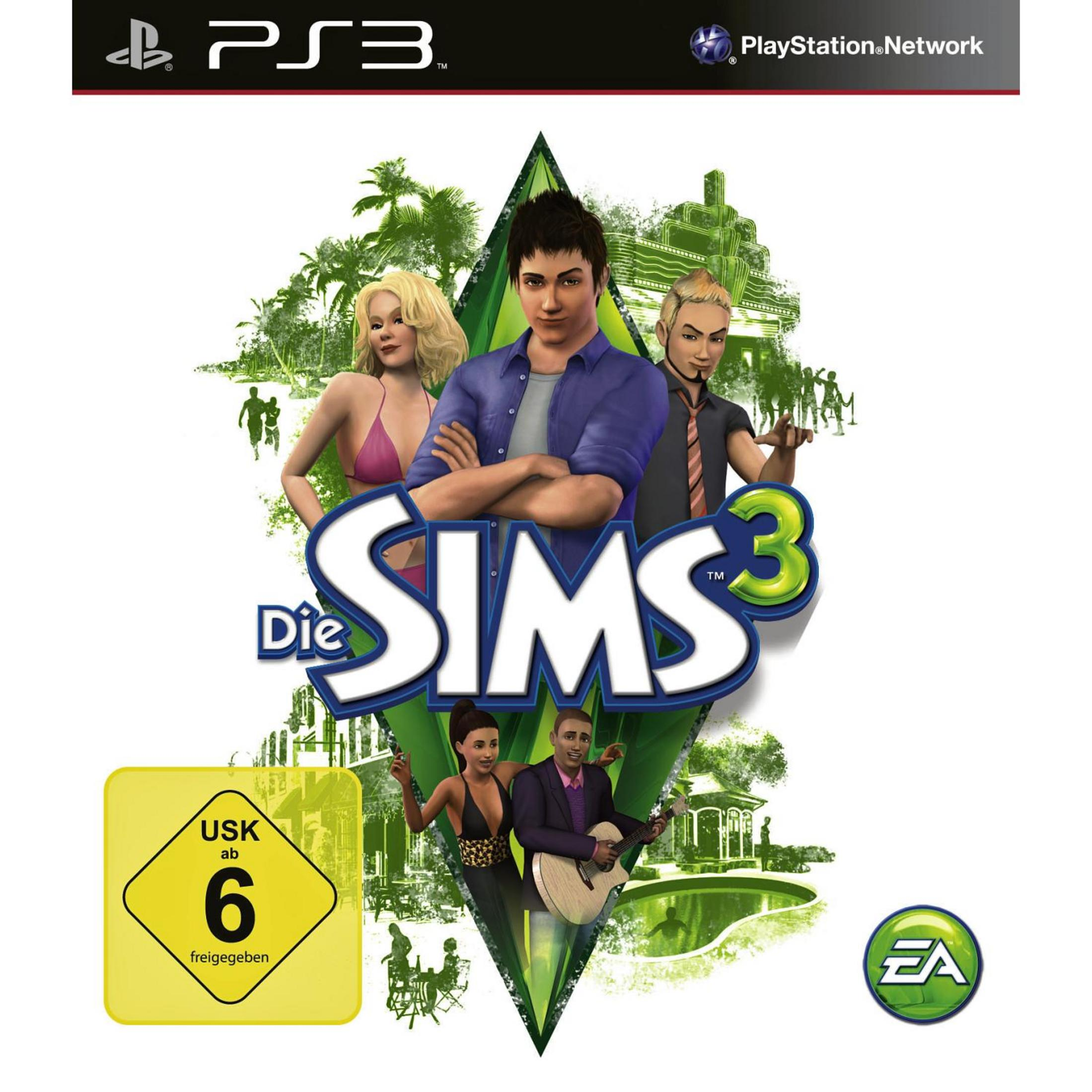 Das Cover von Die Sims 3 zeigt Charaktere und das Logo des Spiels.