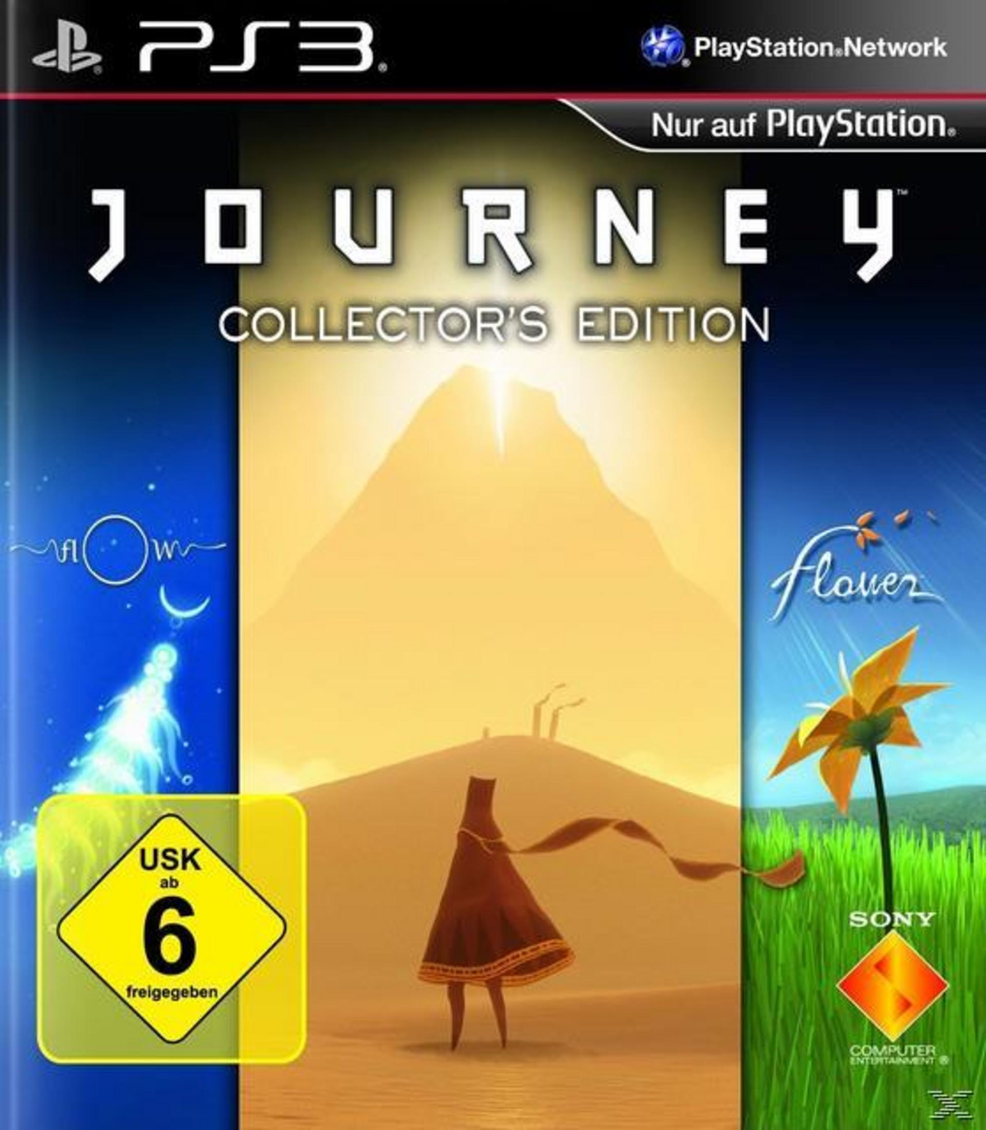 Journey Collector's Edition PS3-Spielcover mit Wüstenlandschaft und Robenfigur.