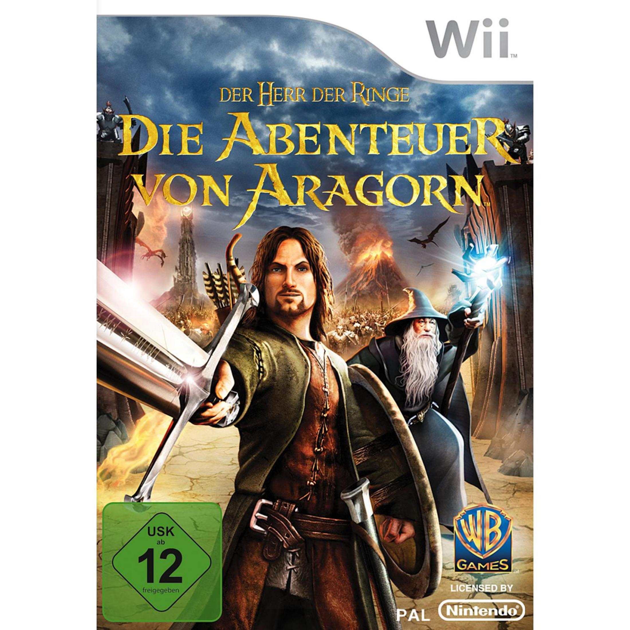 Das Herr der Ringe: Aragorns Quest Videospielcover für Wii, mit Aragorn und Gandalf.