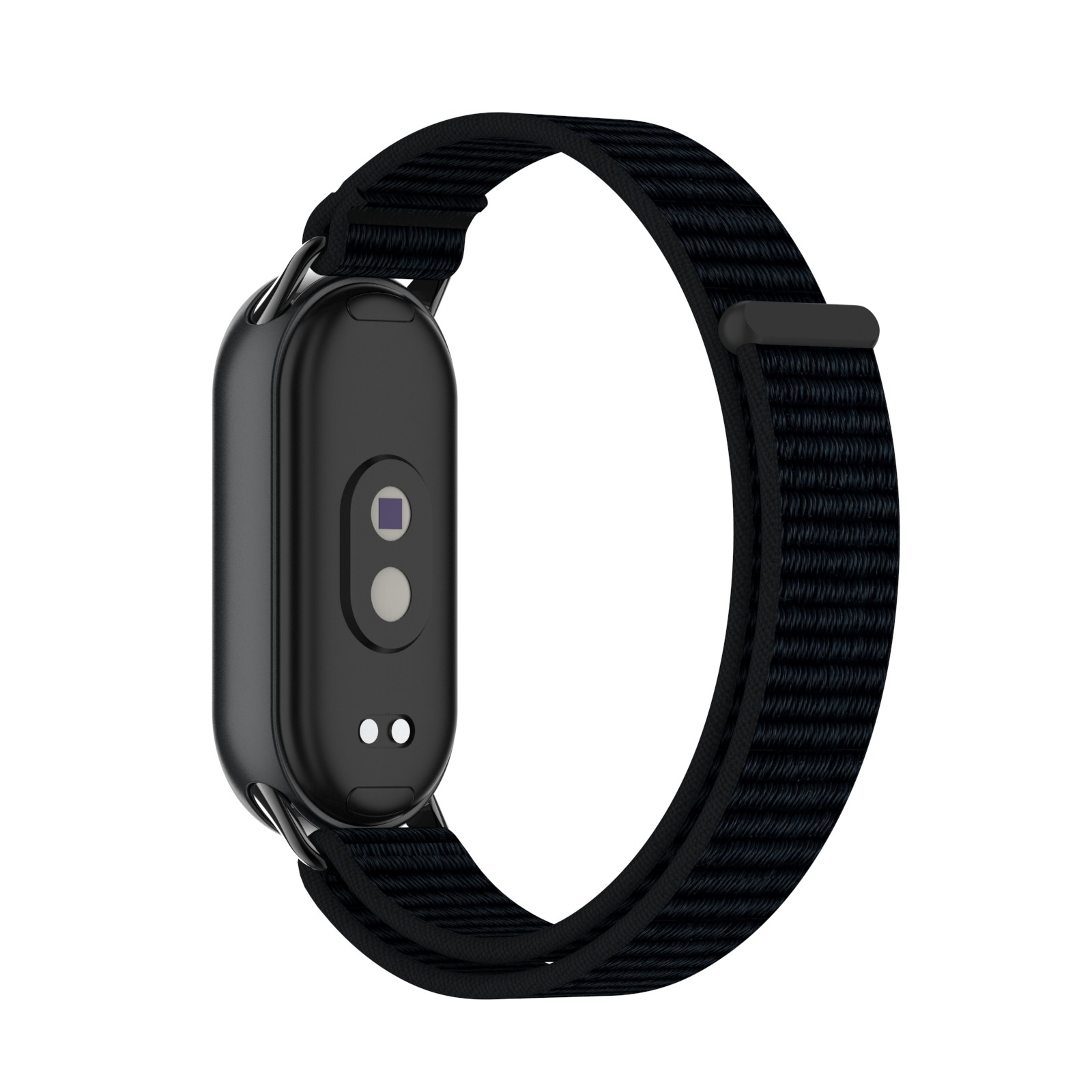 Schwarze Smartwatch mit schwarzem Armband.