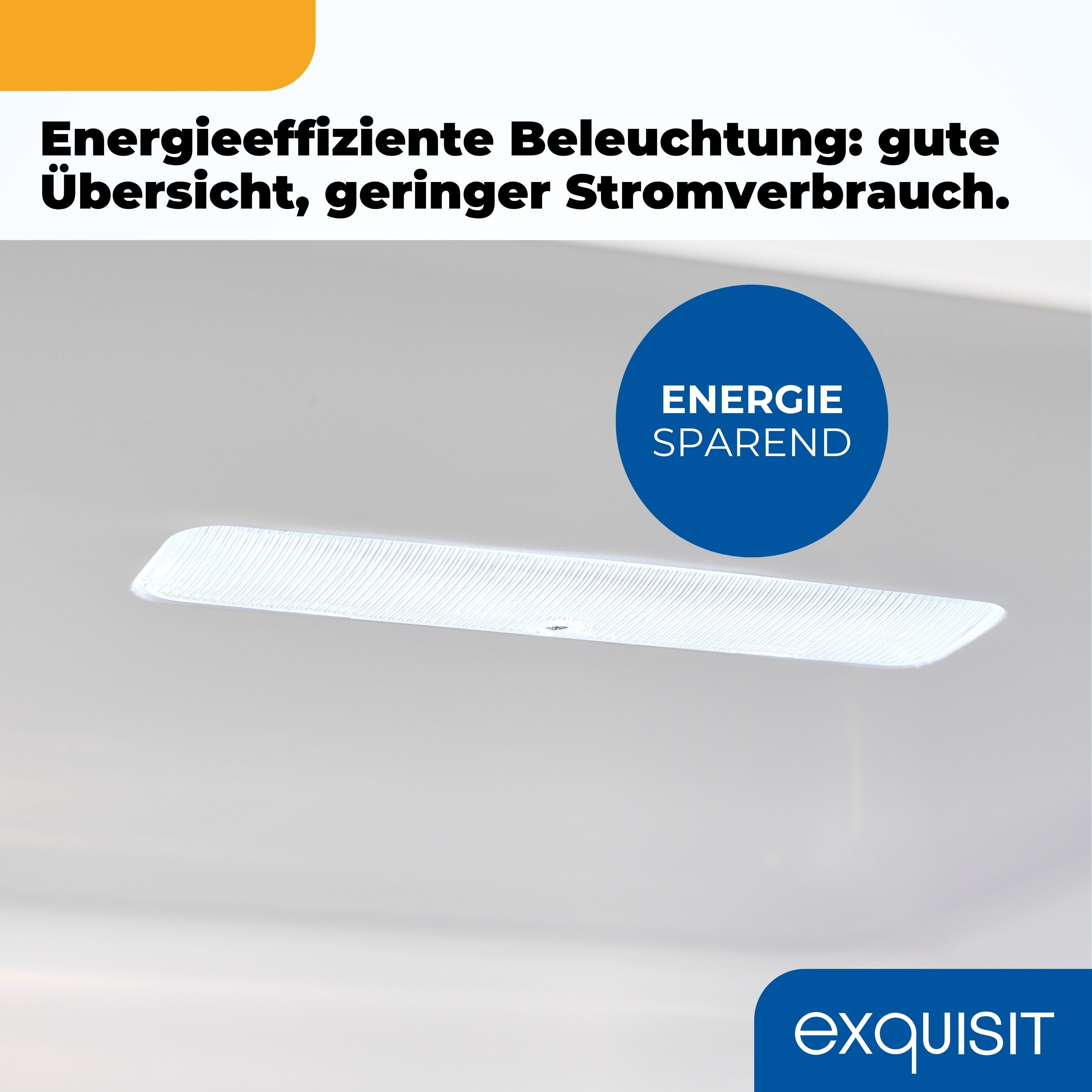 LED-Licht im Inneren eines Kühlschranks, das die Energieeffizienz mit deutschem Text hervorhebt.