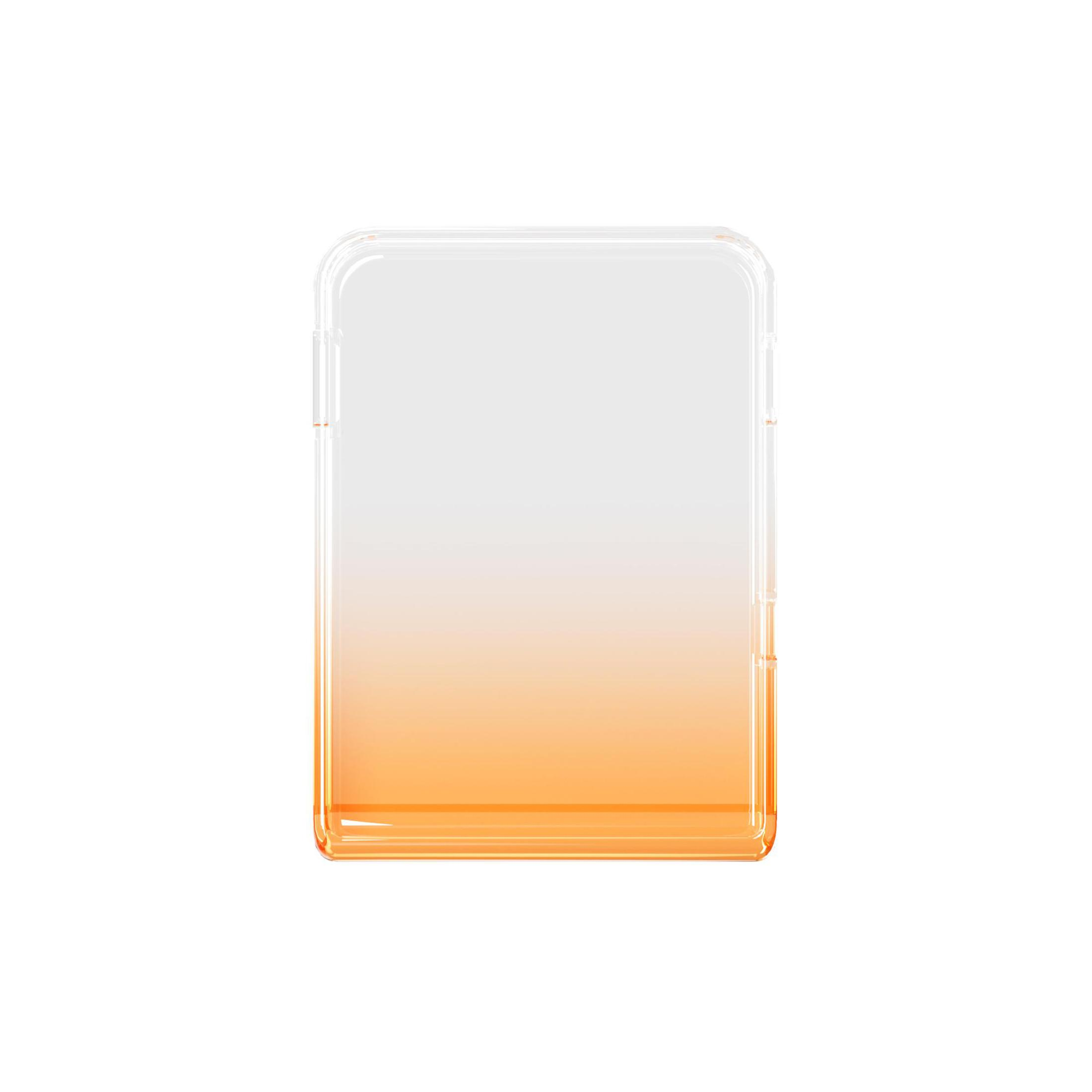 Klare Handyhülle mit orangefarbenem Ombre-Effekt am unteren Rand, zentriert auf weißem Hintergrund.