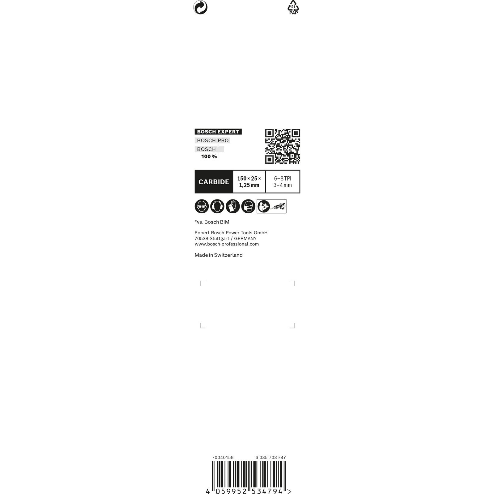 Białe opakowanie produktu z tekstem i kodem QR. Zawiera markę i informacje techniczne.