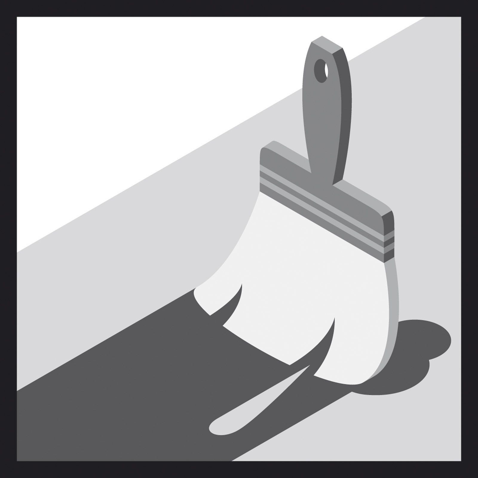 Izometryczna ilustracja pędzla rzucającego cień, czarna ramka na białym tle.