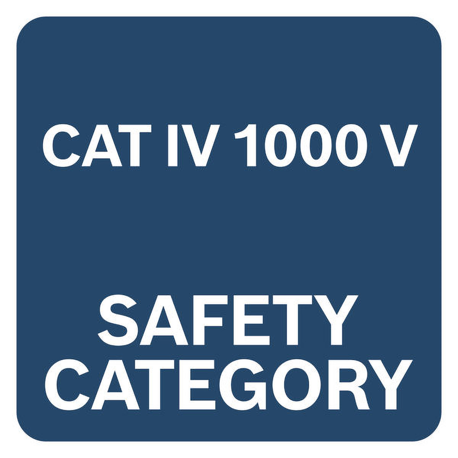L'immagine mostra un quadrato blu con il testo "CAT IV 1000 V CATEGORIA DI SICUREZZA" in bianco.