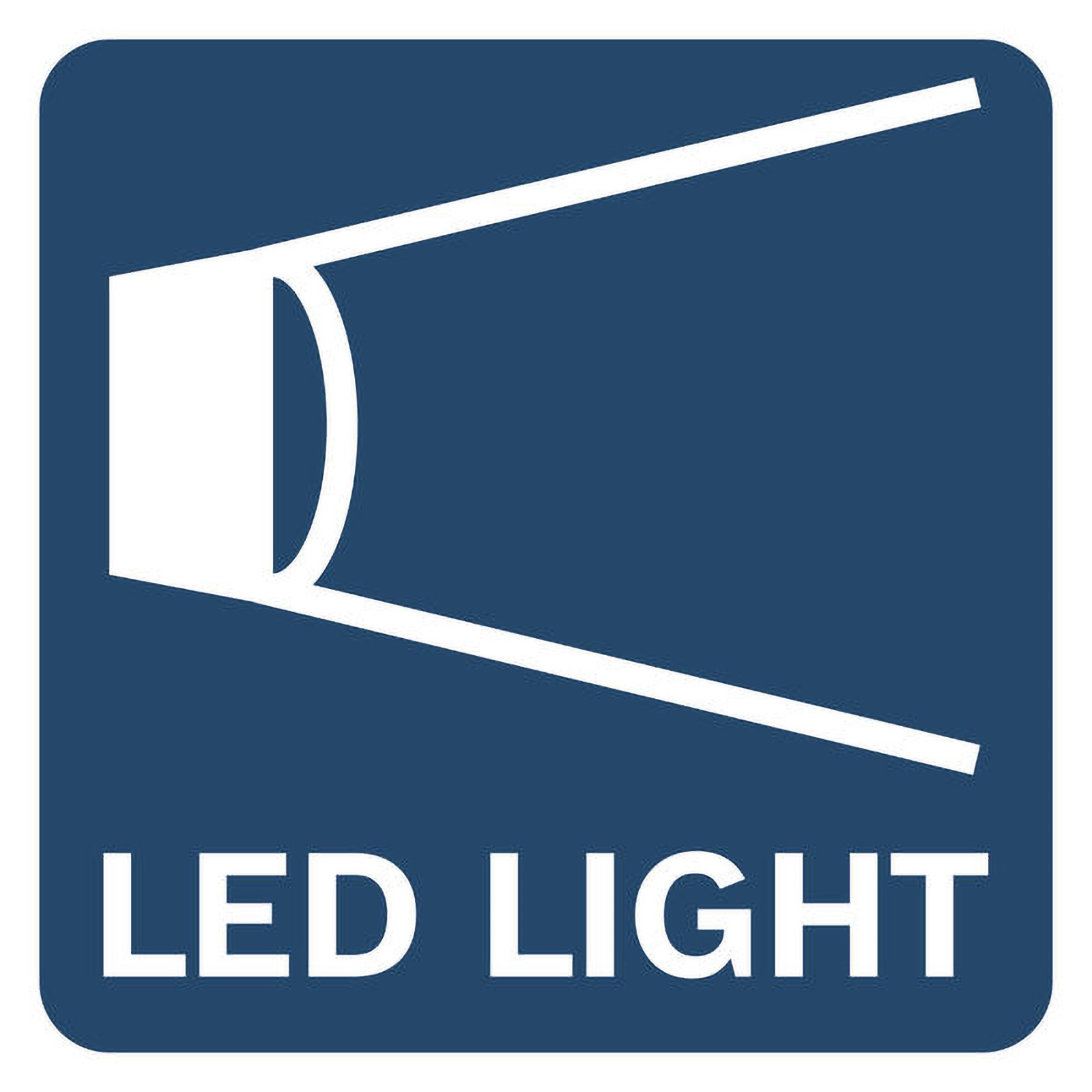 L'immagine mostra un quadrato blu con un'icona bianca di una luce e il testo "LED LIGHT" in bianco.