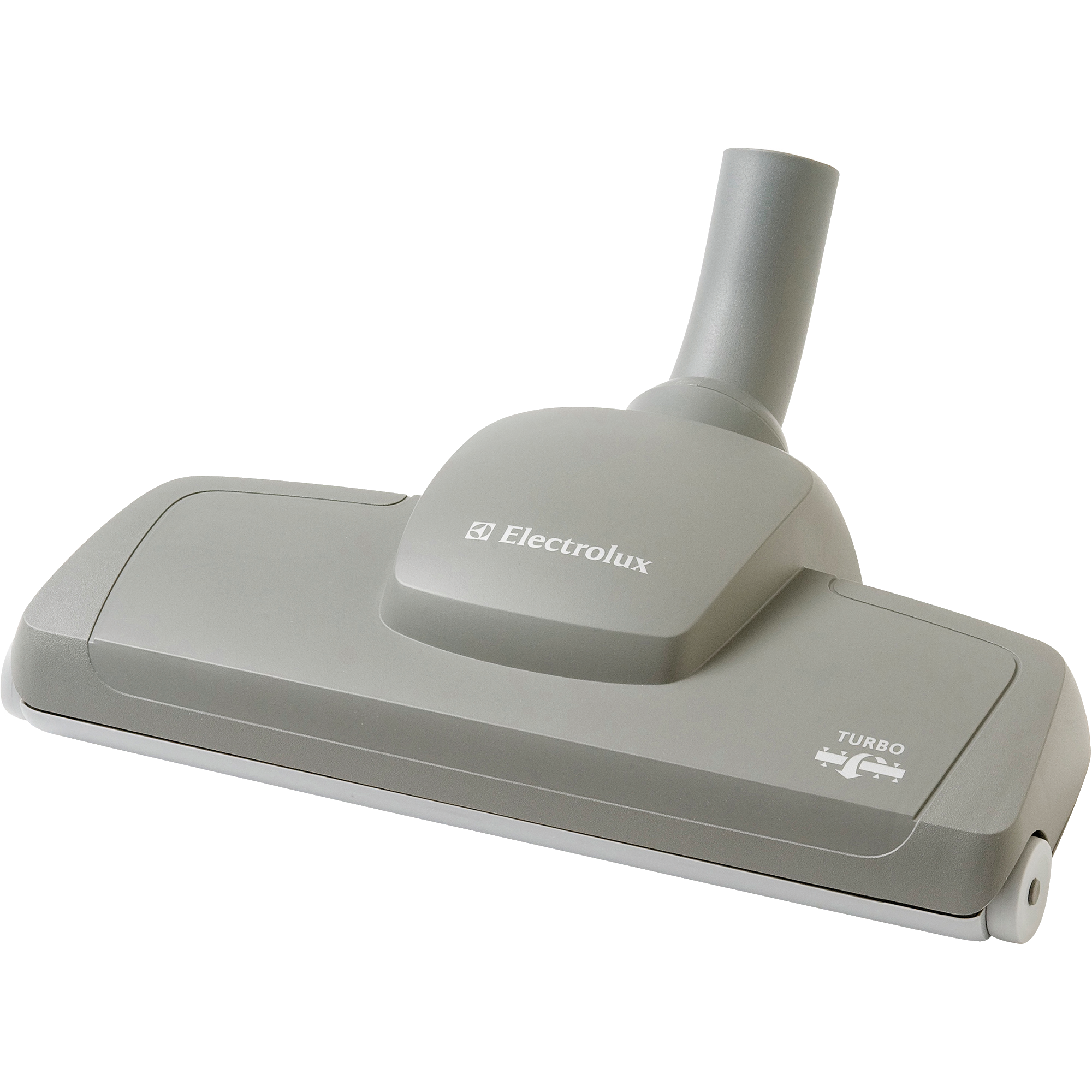 Tête d'aspirateur Electrolux grise avec turbobrosse sur fond noir.