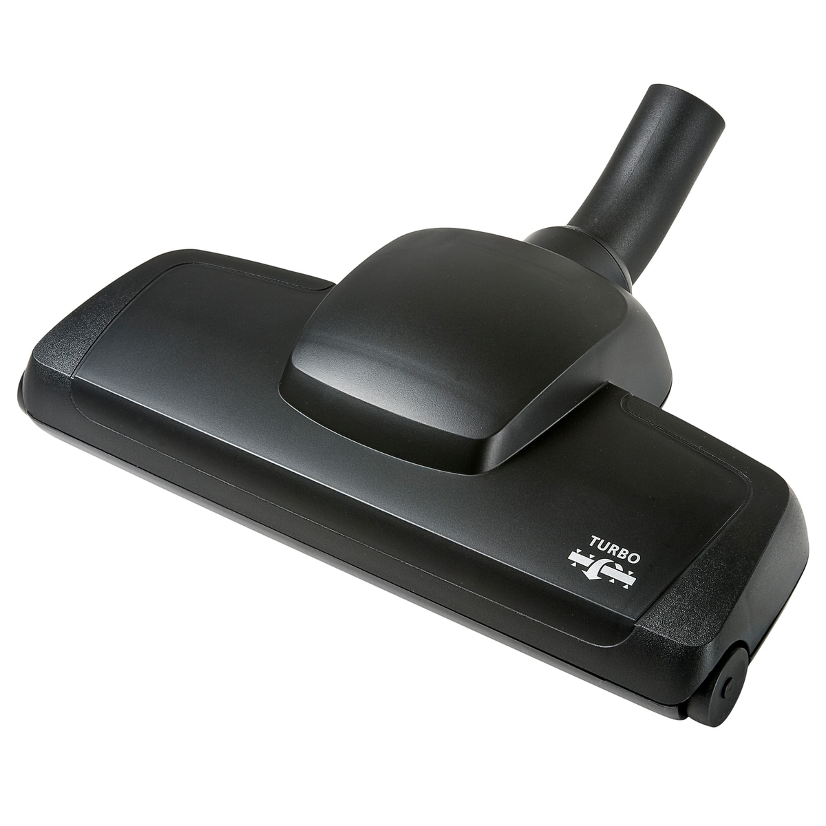 Tête d'aspirateur noire avec turbobrosse sur fond blanc.
