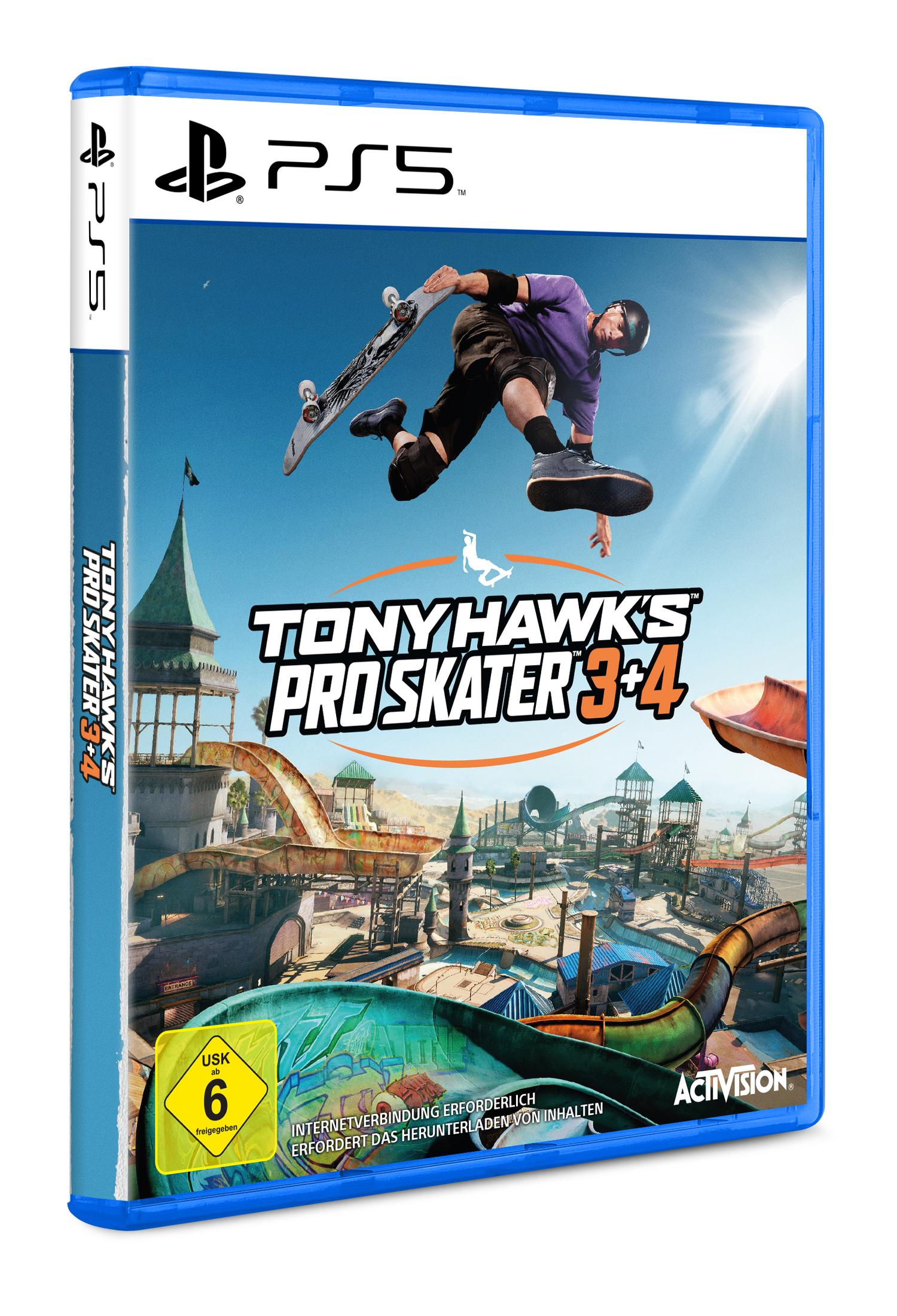 Spielcover für Tony Hawk's Pro Skater 3+4, das einen Skater in der Luft zeigt.