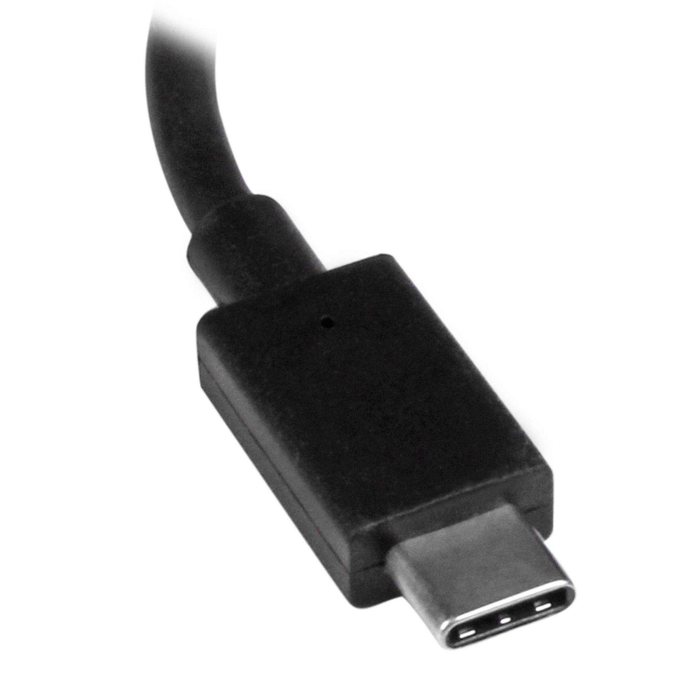 Nahaufnahme eines schwarzen USB-C-Steckers und -Kabels. Der Stecker hat eine silberne Spitze.