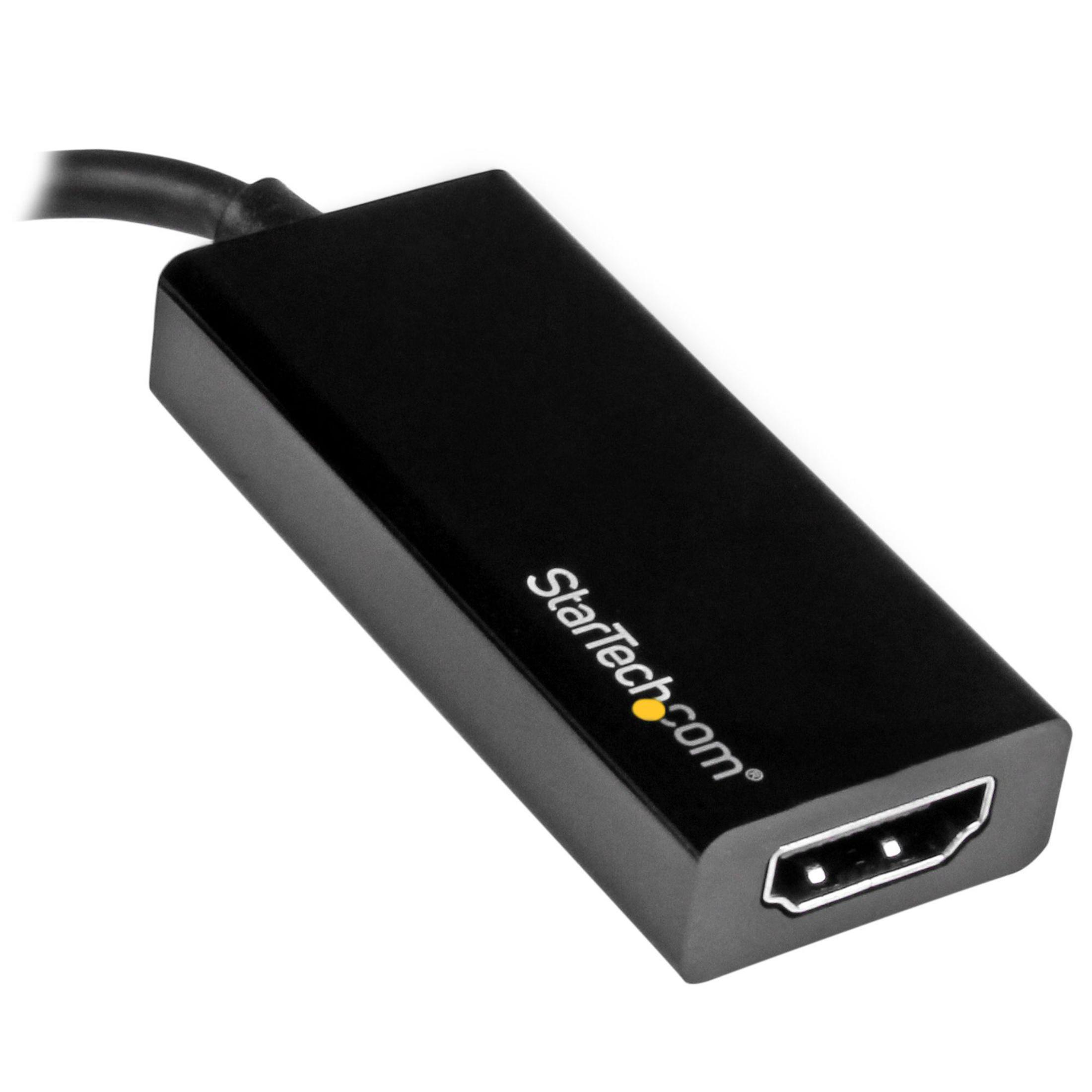 Schwarzer Adapter mit USB-C- und HDMI-Anschlüssen. Der Markenname StarTech.com ist auf den Adapter gedruckt.