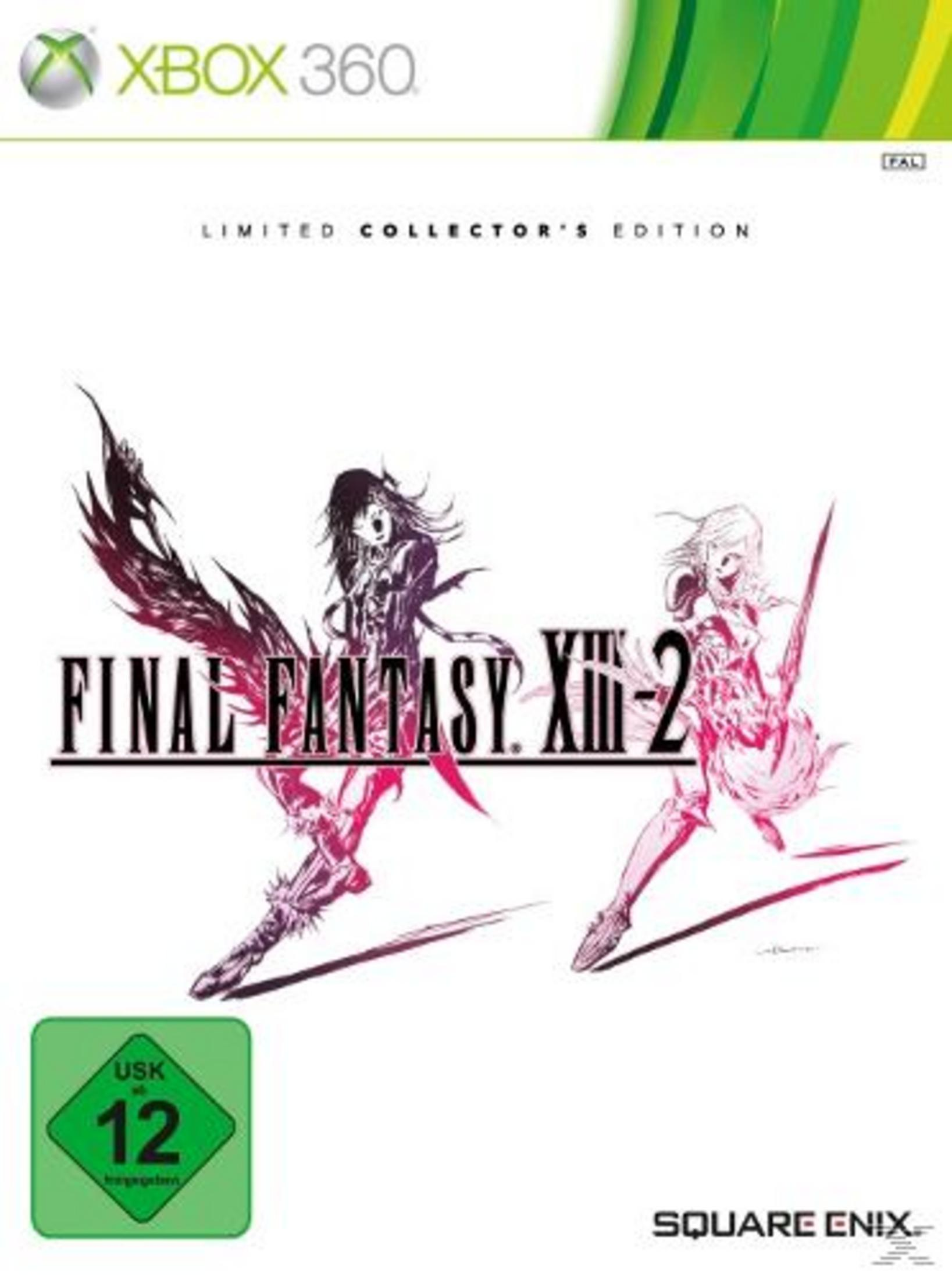 Final Fantasy XIII-2 Spielcover. Zwei weibliche Charaktere in Actionposen vor weißem Hintergrund.
