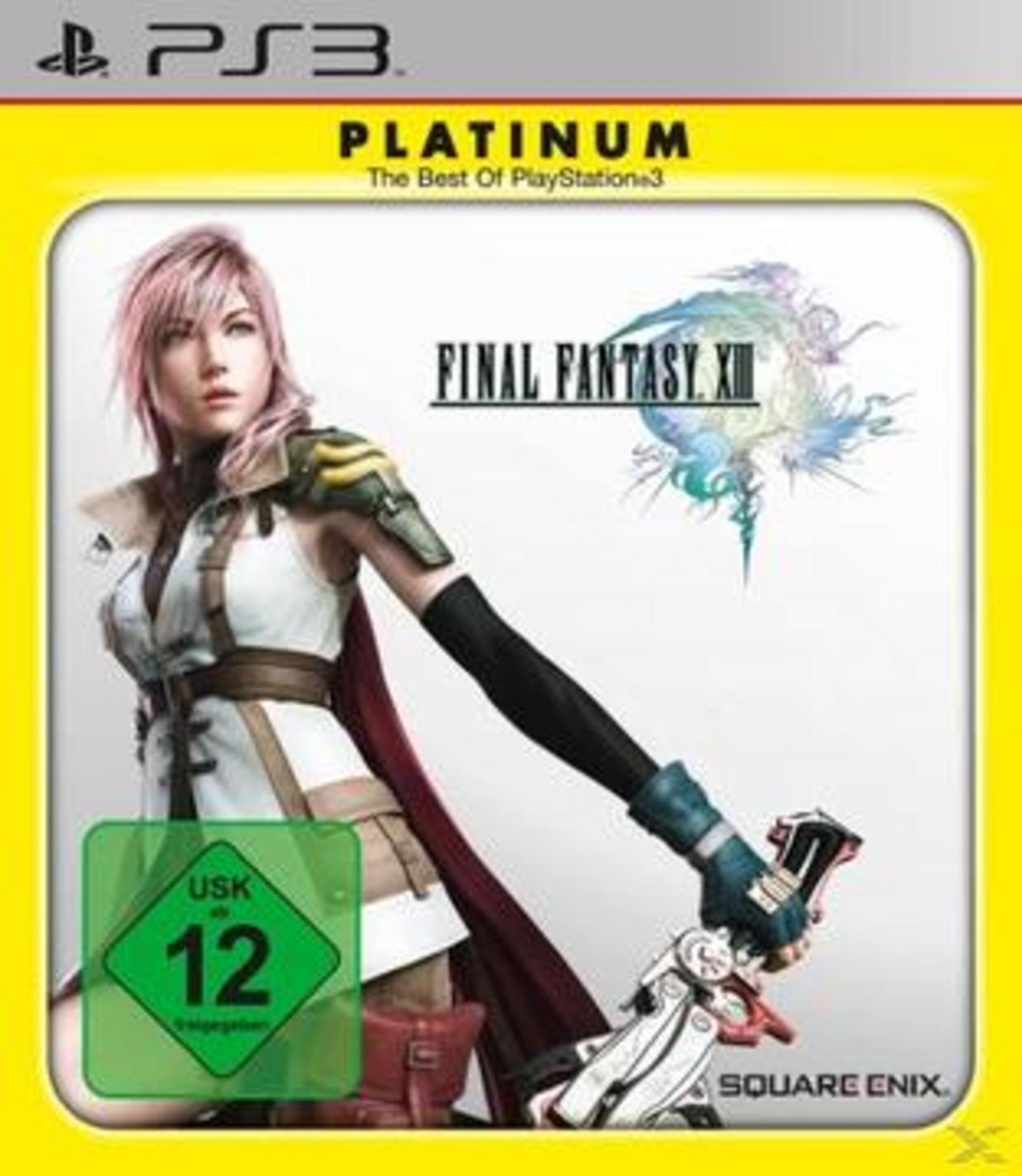 Ein Final Fantasy XIII-Spielcover. Eine Frau mit rosa Haaren hält eine Waffe. Das Spiel-Logo ist sichtbar.