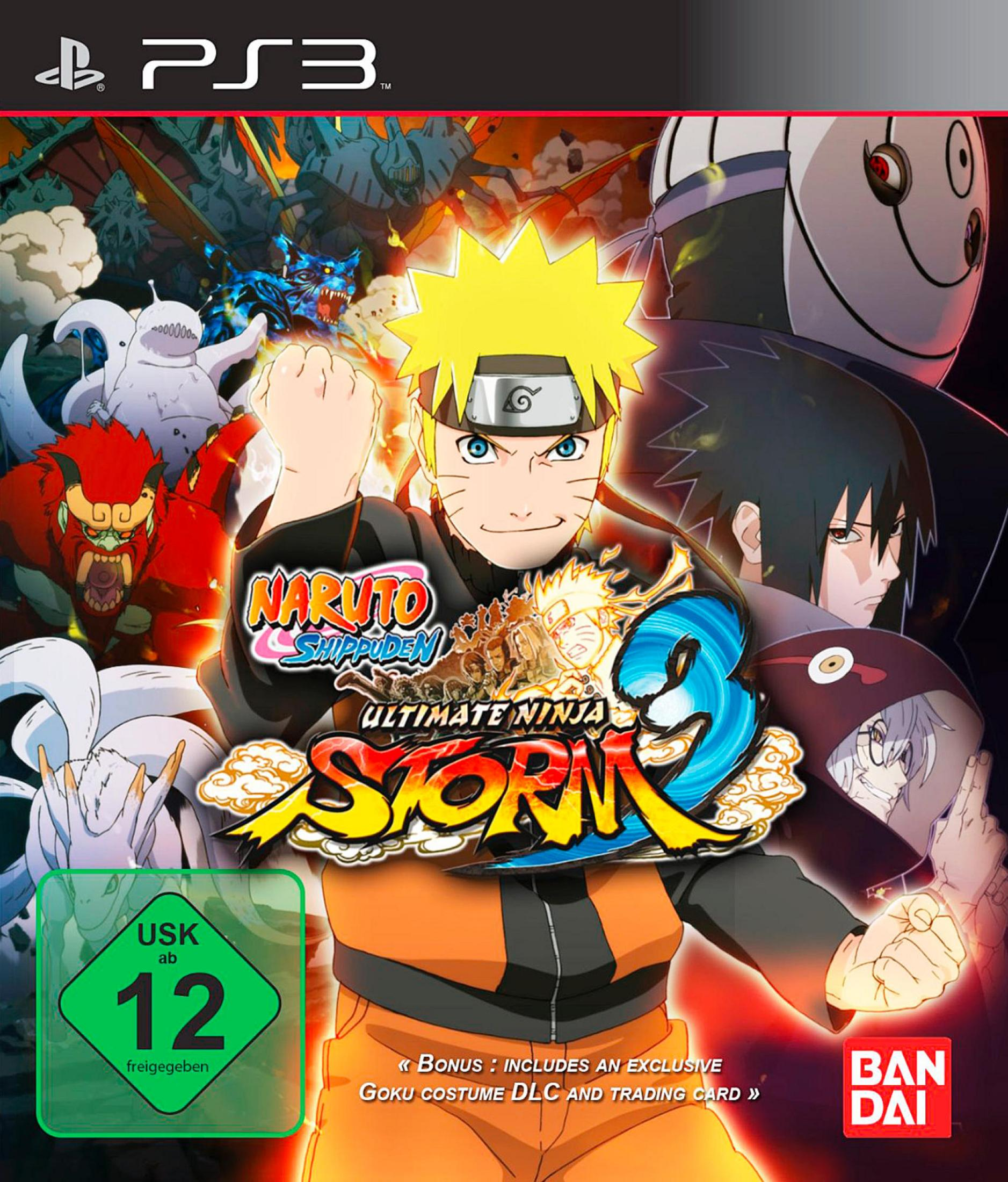 Naruto Shippuden: Ultimate Ninja Storm 3 Spielcover mit Naruto und anderen Anime-Charakteren.