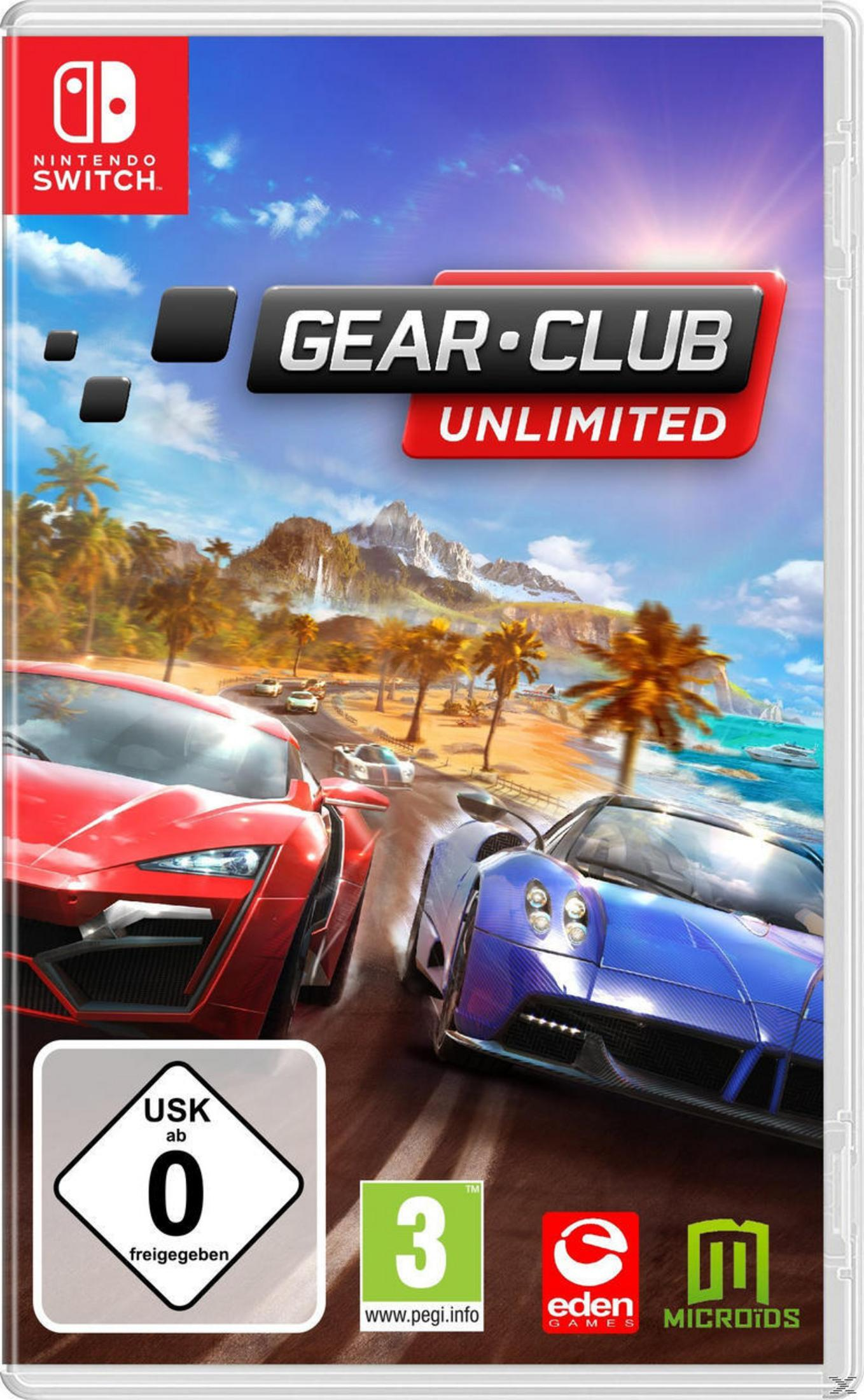 Gear Club Unlimited-Spielcover, ein Rennspiel, mit Autos auf einer Küstenstraße.