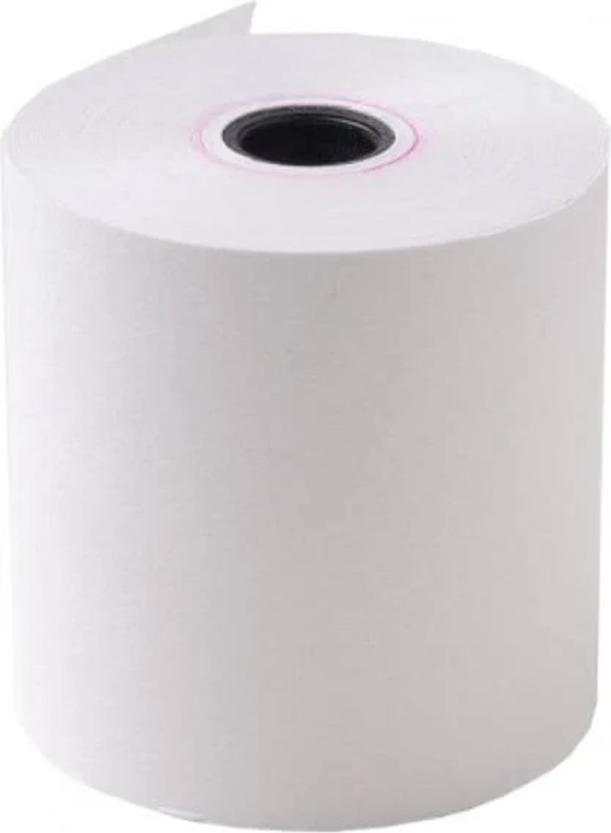 Rolka białego papieru termicznego na białym tle.