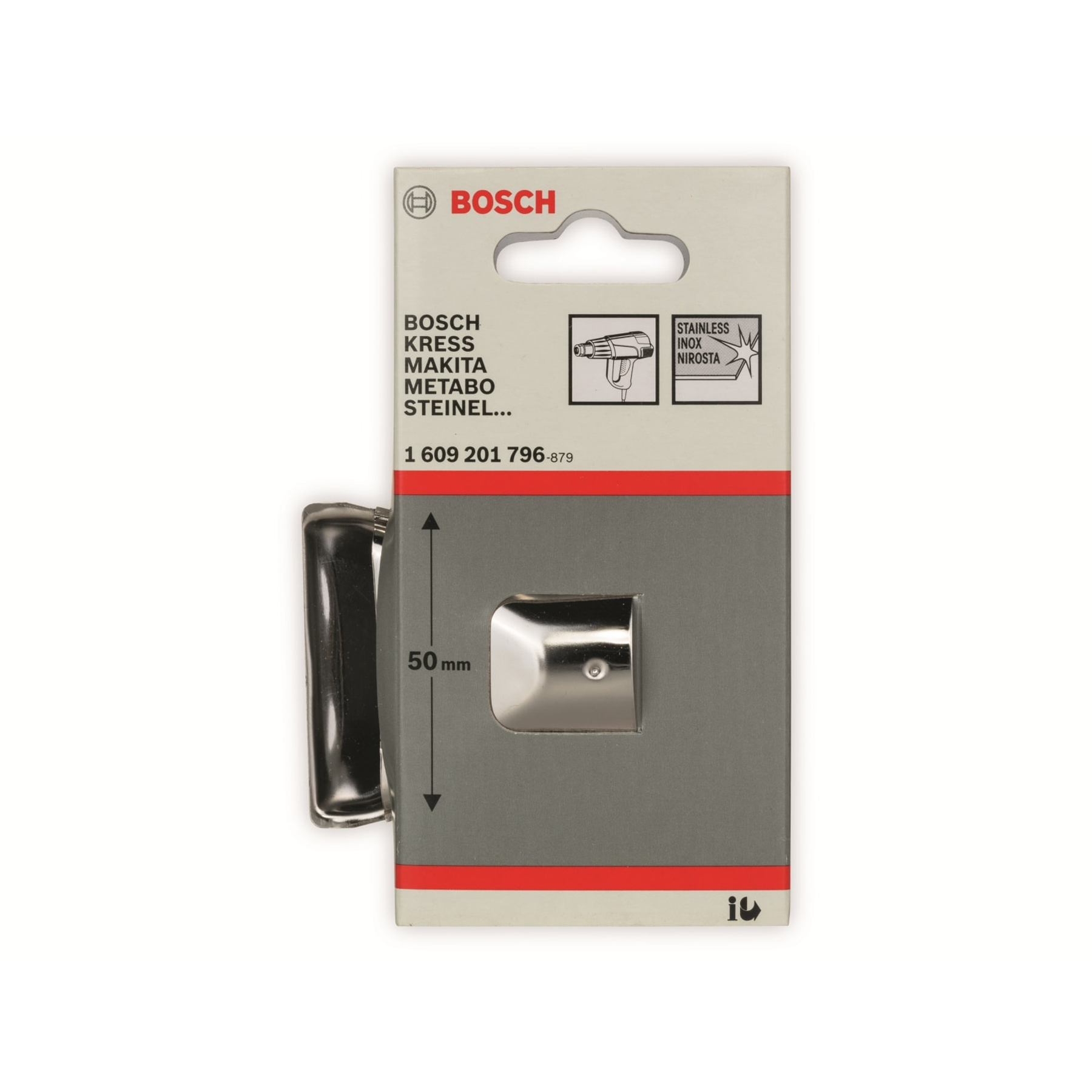 Eine Bosch-Düse in Verpackung auf weißem Hintergrund mit Produktdetails.