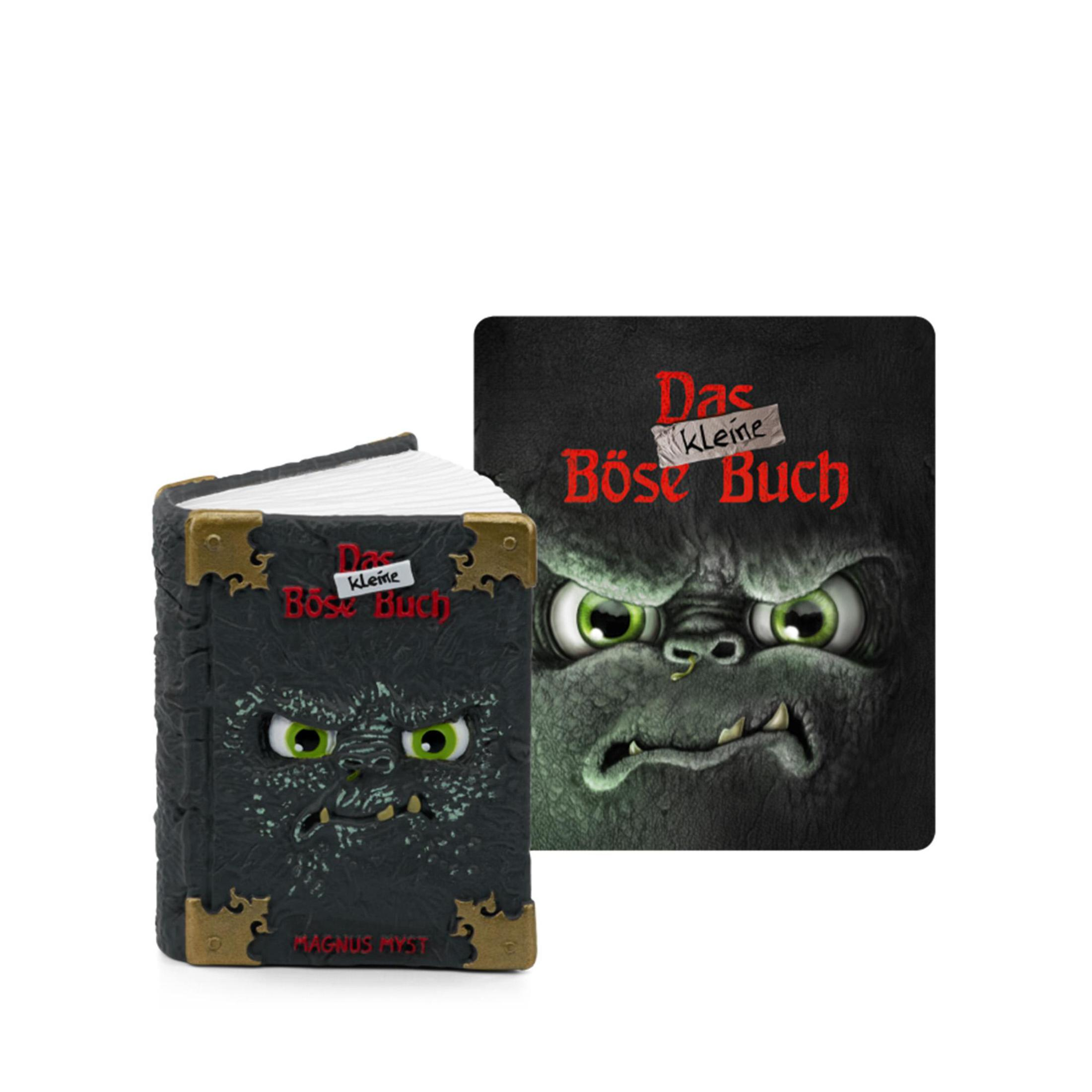 Ein kleines Buch mit dem Titel „Das kleine Böse Buch“ mit einem Monstergesicht auf dem Cover neben einem quadratischen Buchcover.