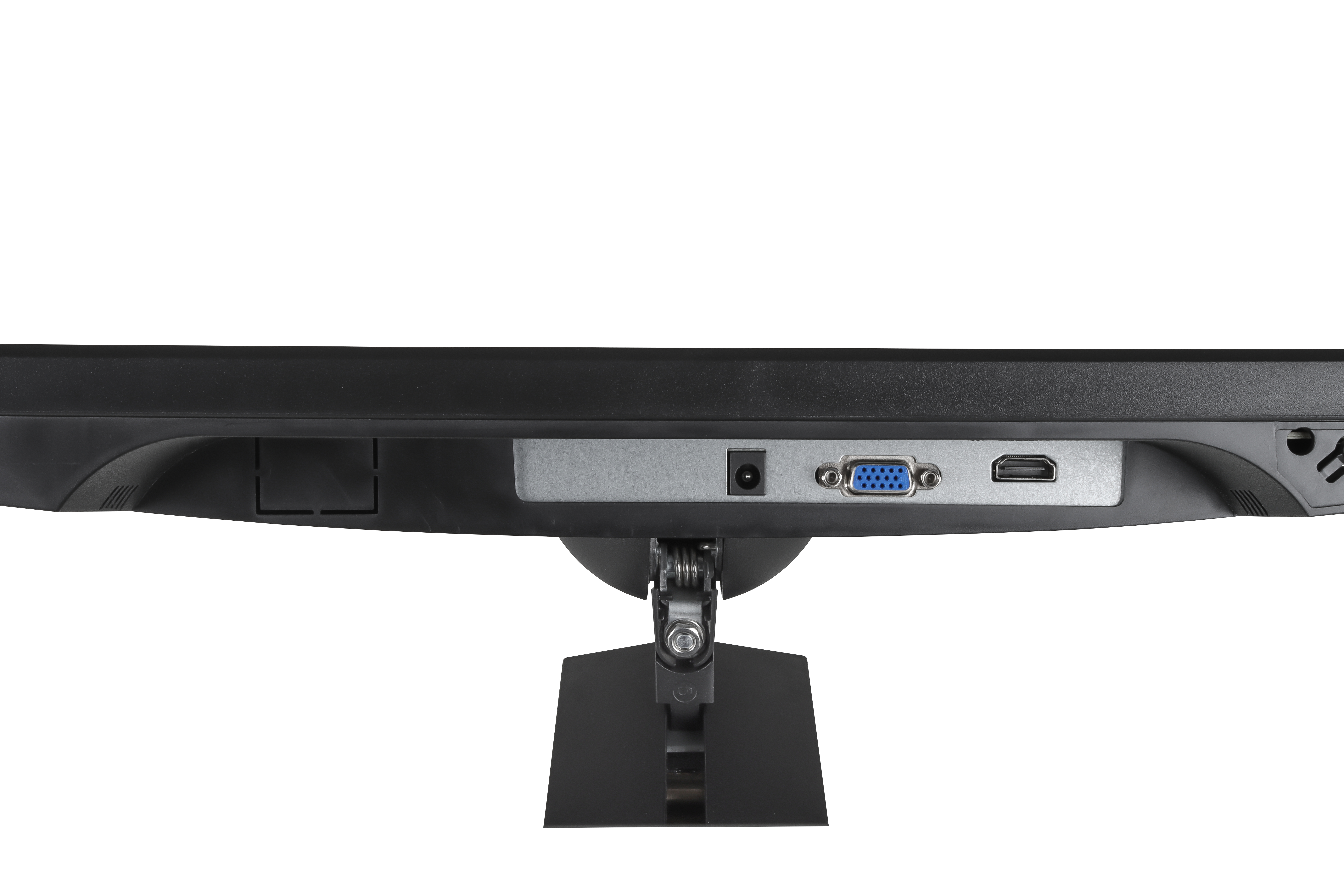 La parte trasera de un monitor de computadora con puertos y conexiones. El fondo es blanco.