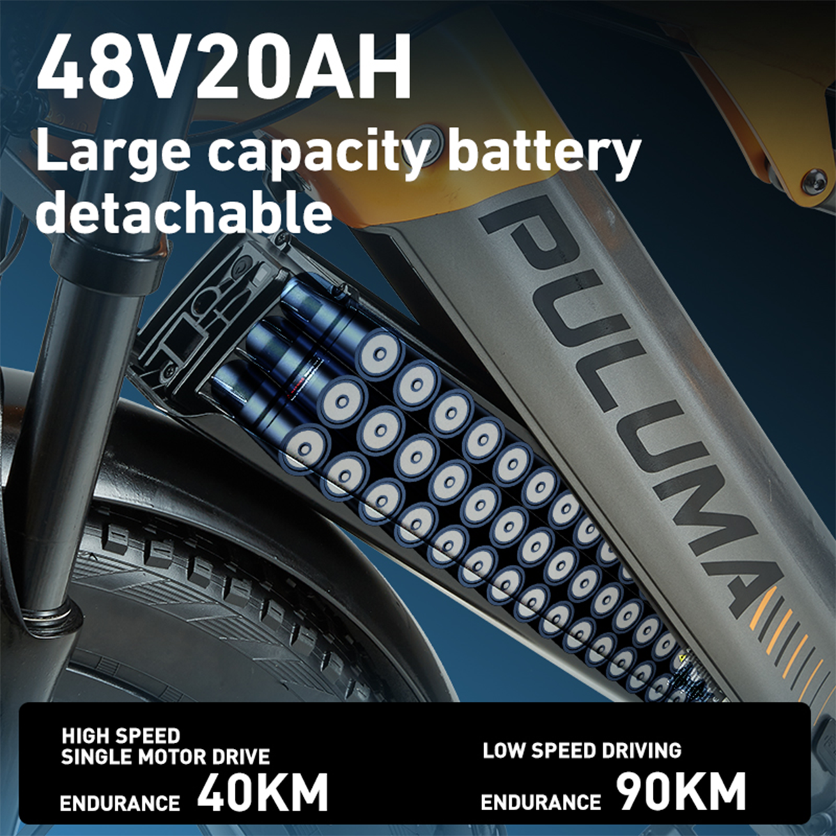 Zdjęcie przedstawia baterię pomarańczowo-czarnego roweru elektrycznego.
