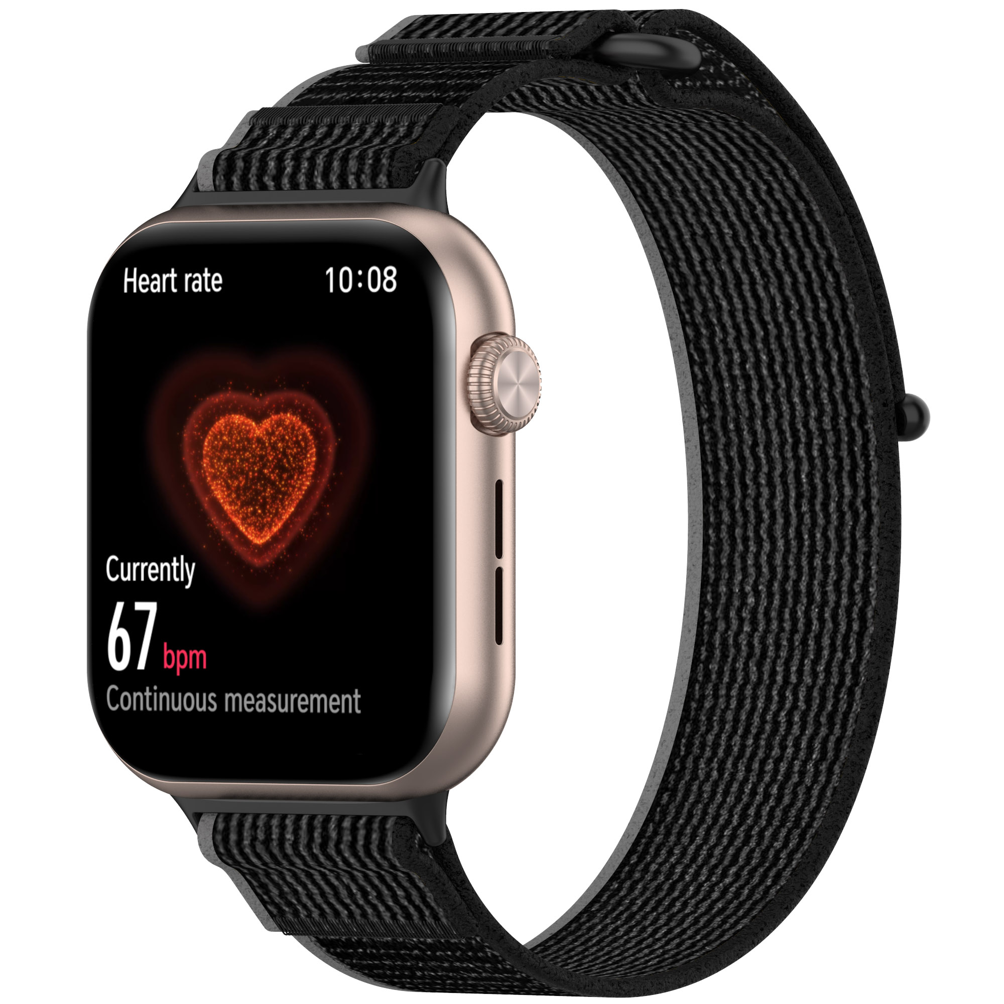 Smartwatch wyświetlający monitor pracy serca. Zegarek pokazuje tętno i czas.
