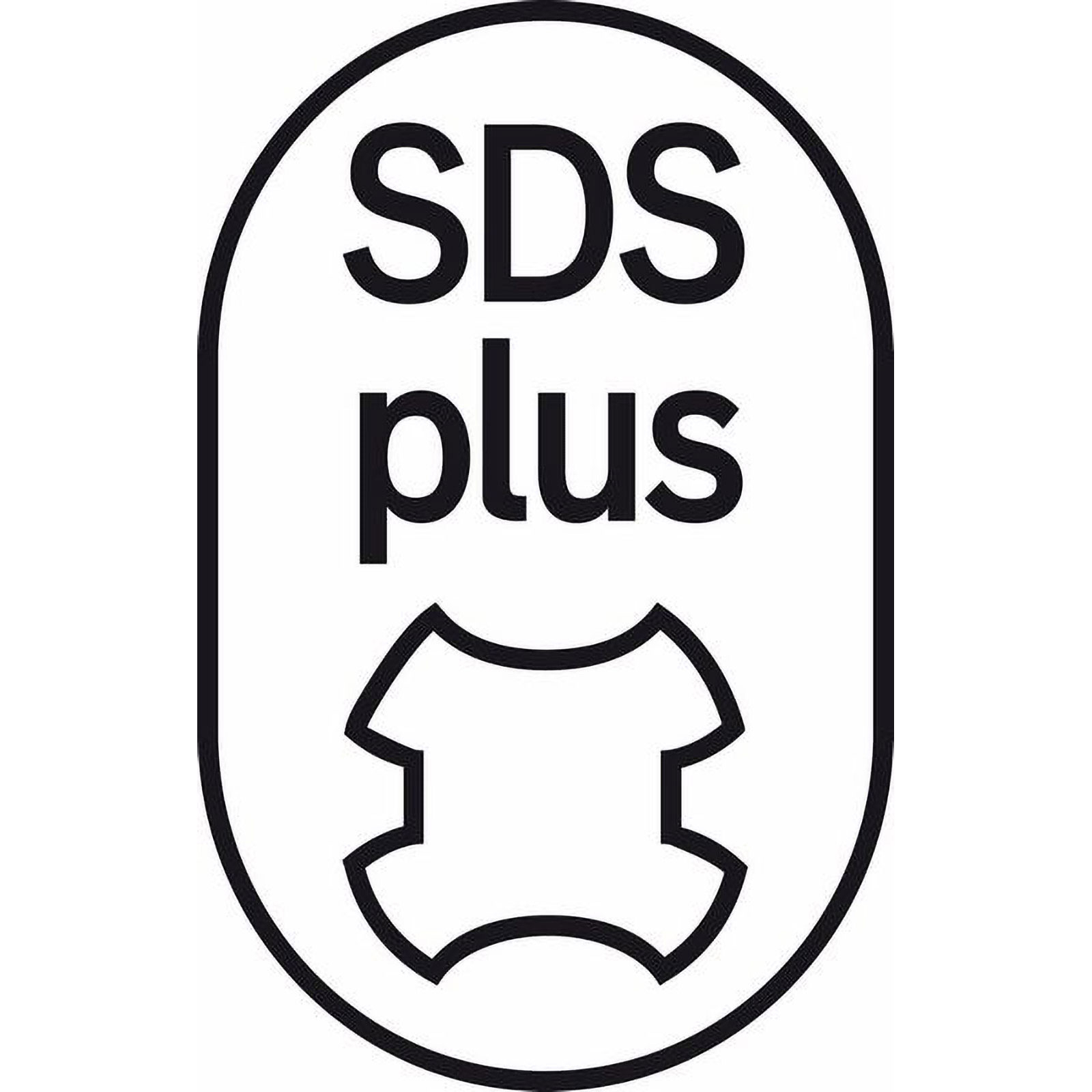 Logotipo SDS plus en blanco y negro en forma ovalada, con el texto 'SDS plus' sobre un símbolo.