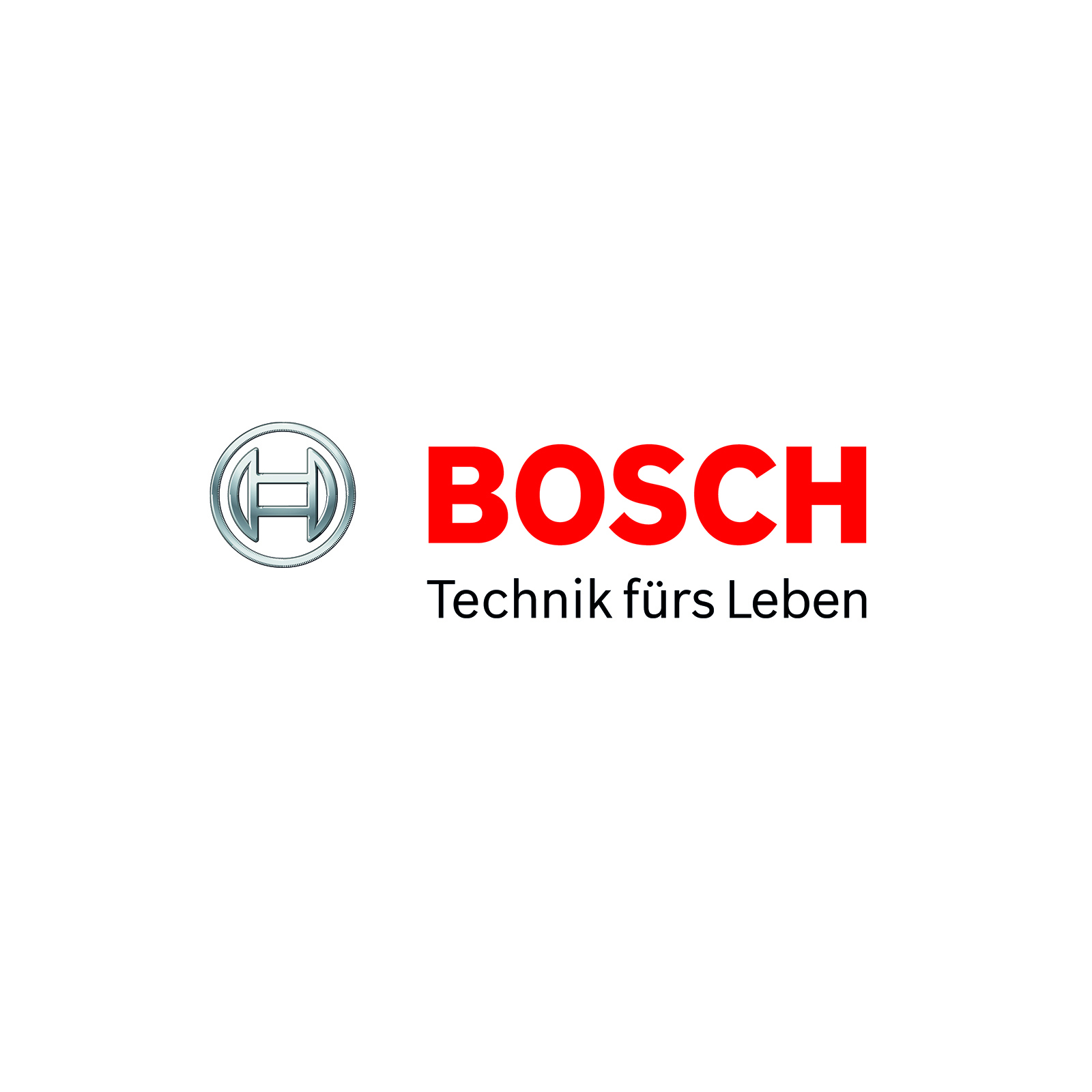 Bosch logosu ve kırmızı renkte 'Technik fürs Leben' metni.