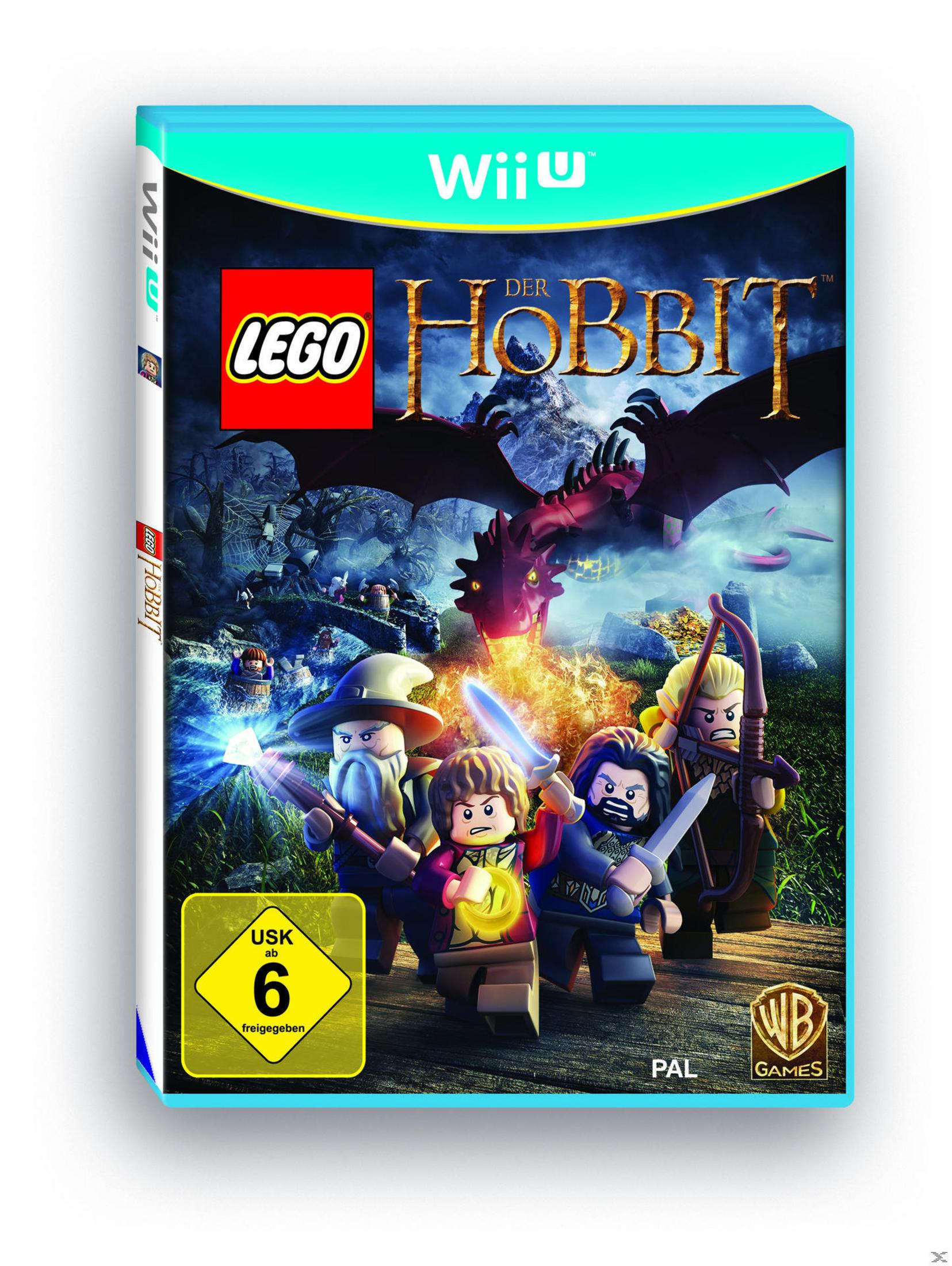 Lego Hobbit Wii U-Spielhülle. Zeigt Lego-Figuren und einen Drachen auf dem Cover.