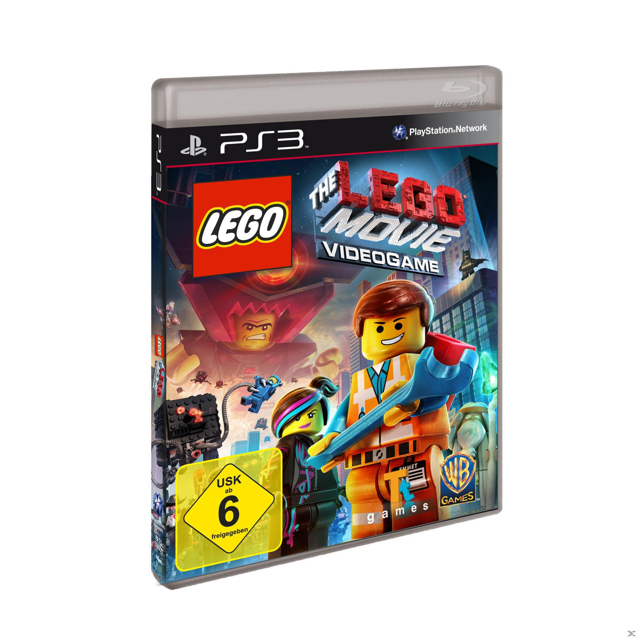 Die Lego Movie Videogame Box mit Lego-Charakteren. Emmet hält einen Schraubenschlüssel, Lego-Logo und USK-Bewertung.