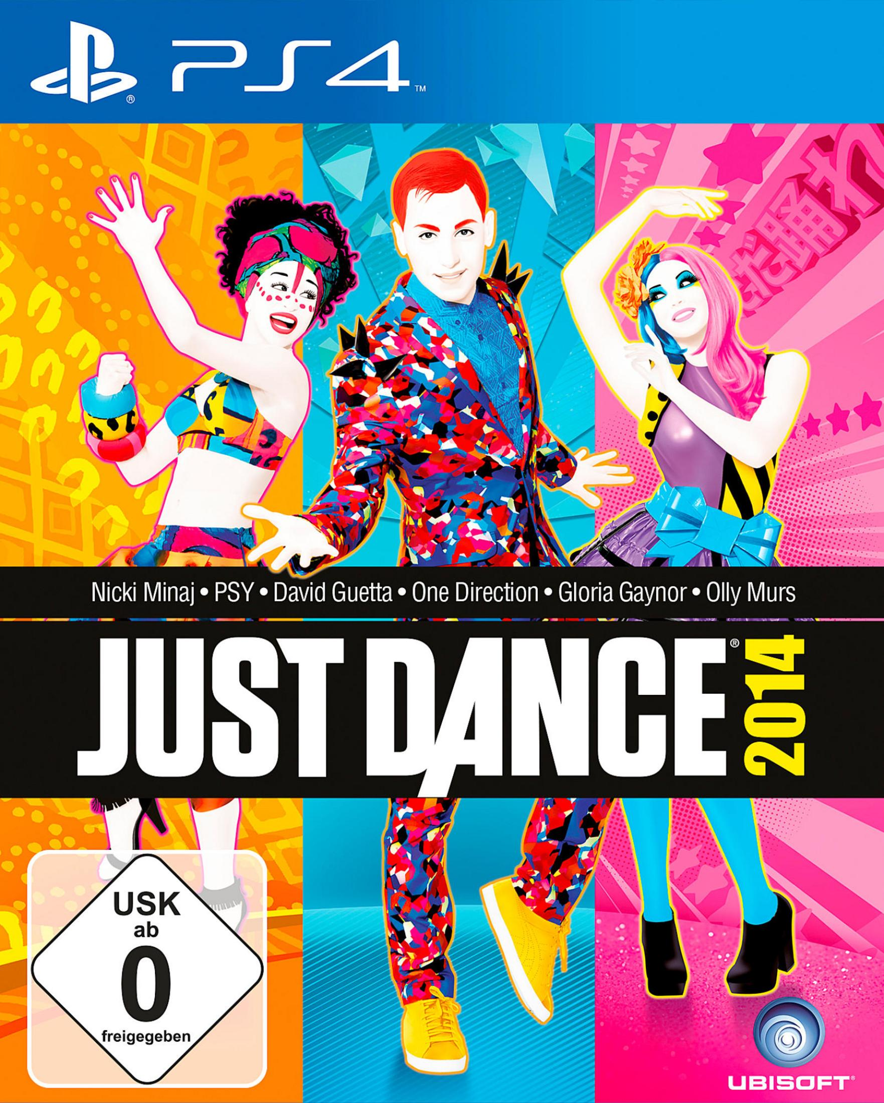 PS4-Spielcover: Just Dance 2014, mit drei Tänzern in farbenfrohen Outfits.