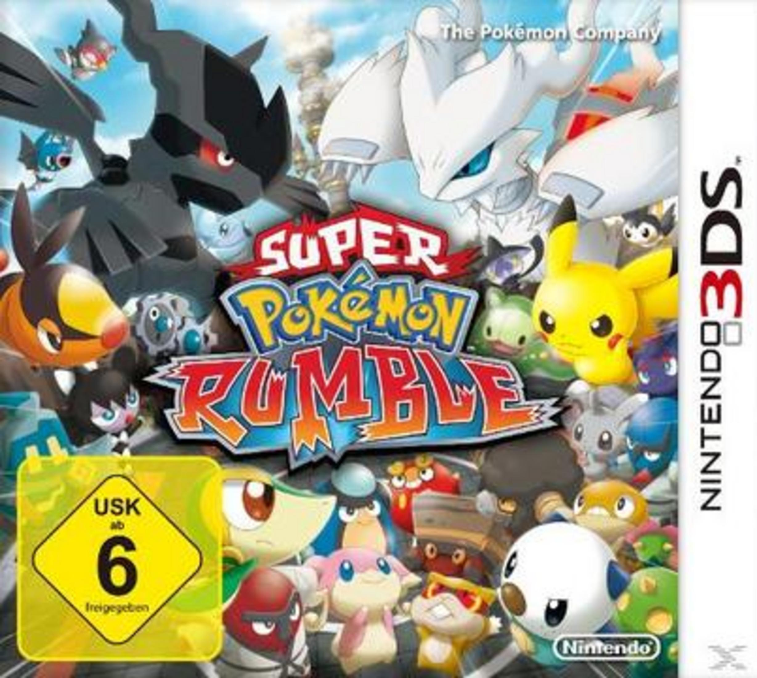 Nintendo 3DS-Spielcover: Super Pokémon Rumble, mit verschiedenen Pokémon-Charakteren.