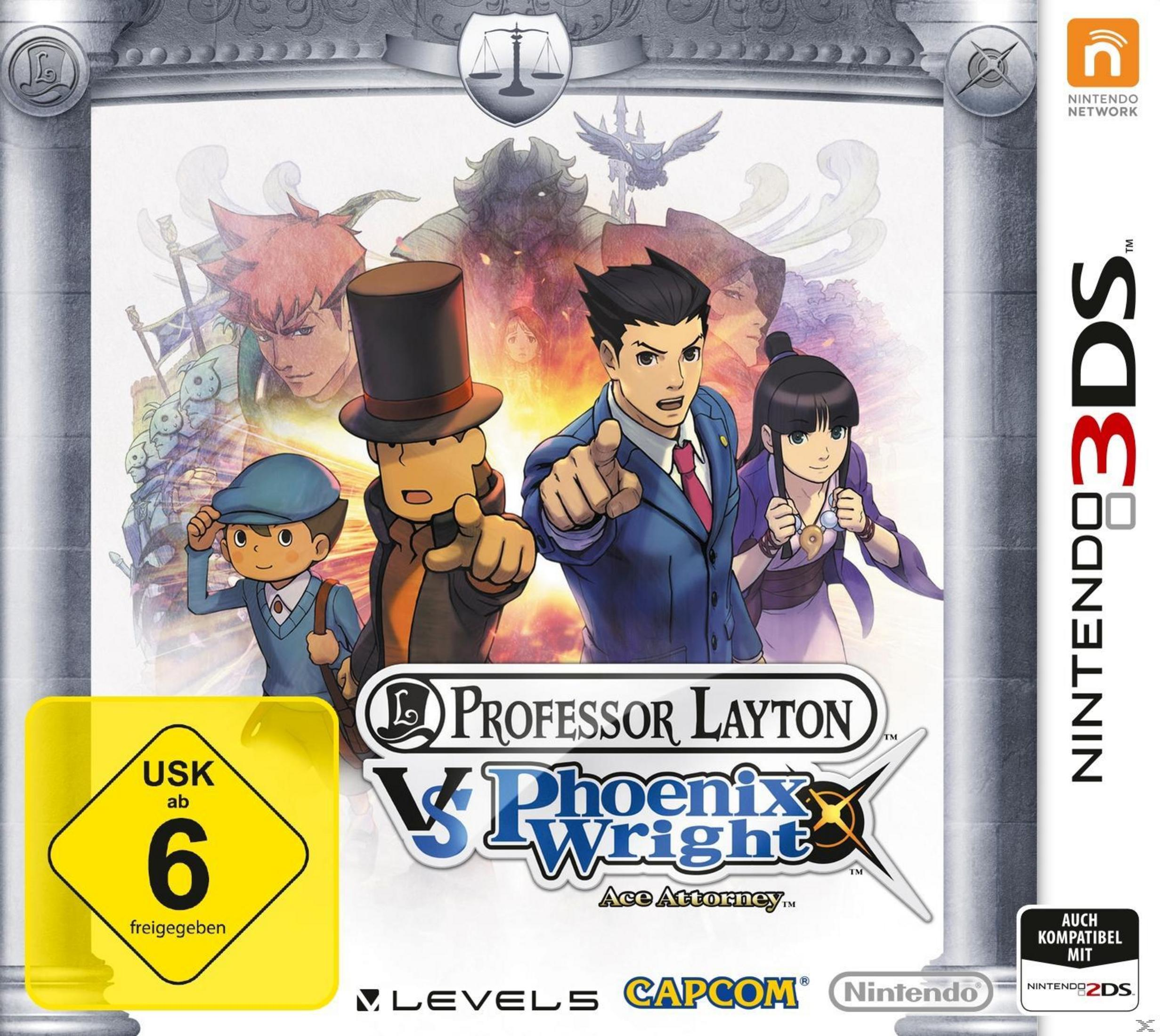 Professor Layton vs. Phoenix Wright Spielcover mit den Charakteren in einem Rahmen.