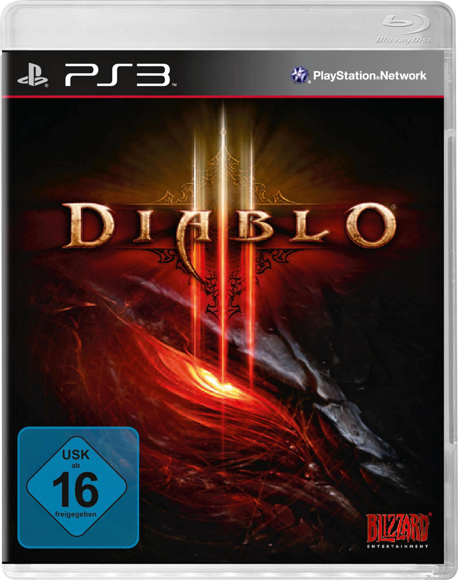 Diablo III Spielcover mit dunklem, feurigem Design und dem Spieltitel prominent dargestellt.