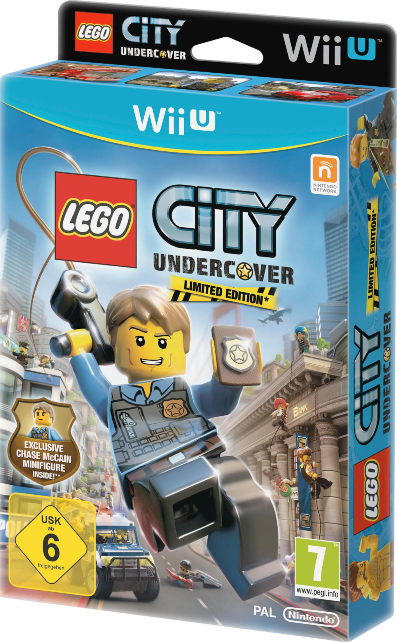 Lego City Undercover-Spielcover mit einem Lego-Polizisten in einer Stadtkulisse mit blauem Himmel.