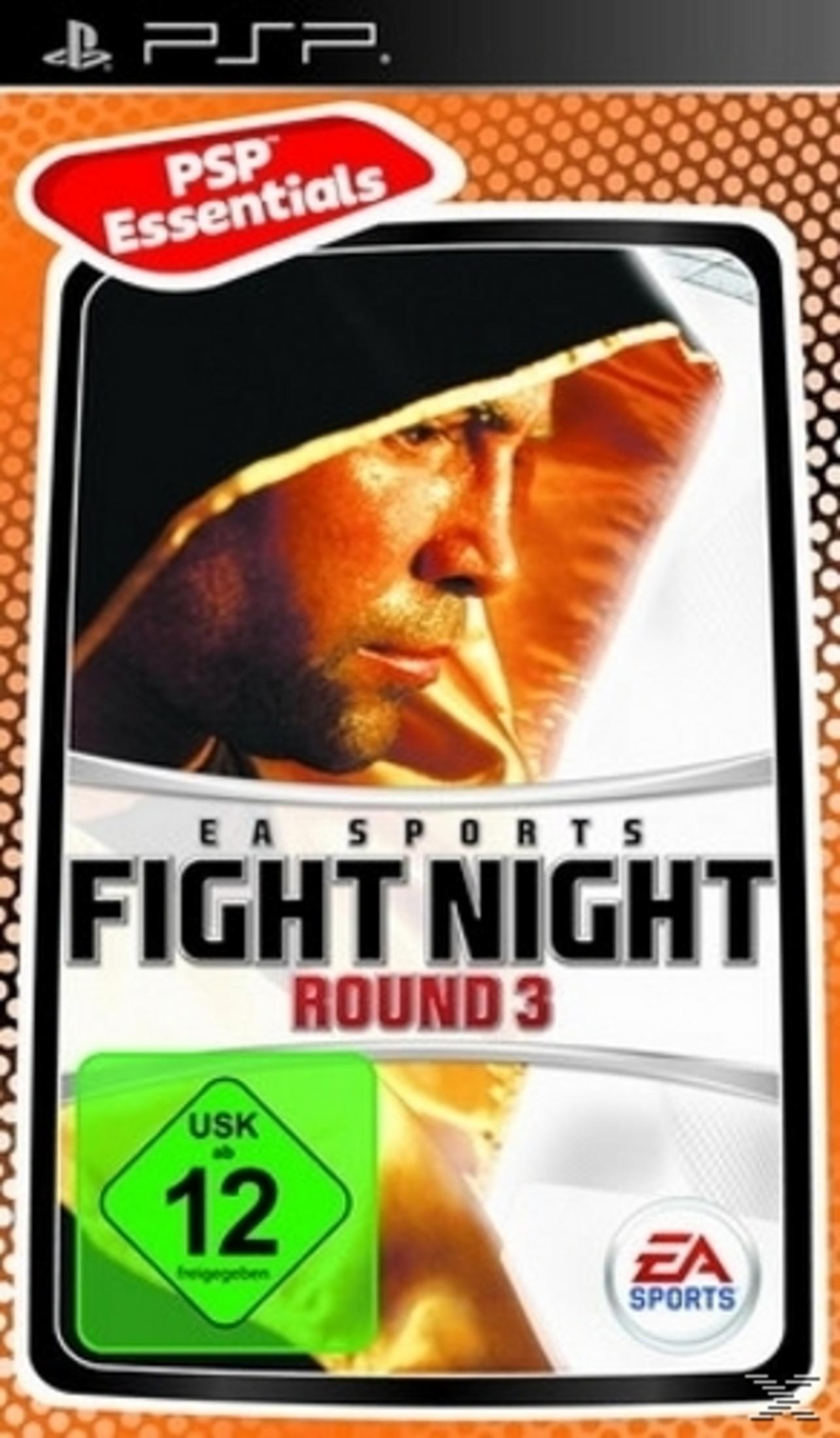 Fight Night Round 3 PSP-Spielcover mit dem Gesicht eines Boxers.
