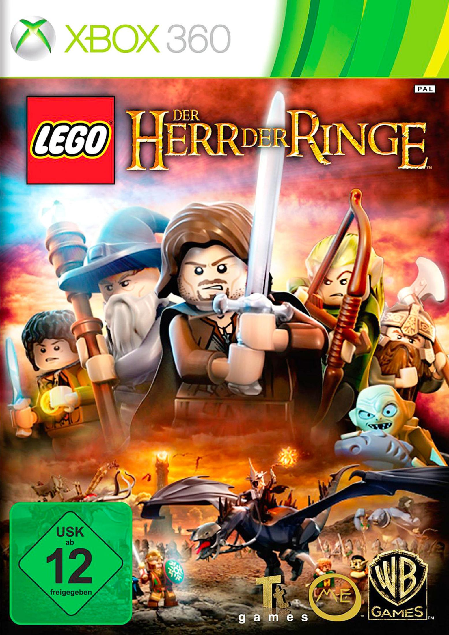 Xbox 360 Lego Herr der Ringe Spielcover mit Lego-Figuren und Fantasy-Elementen.