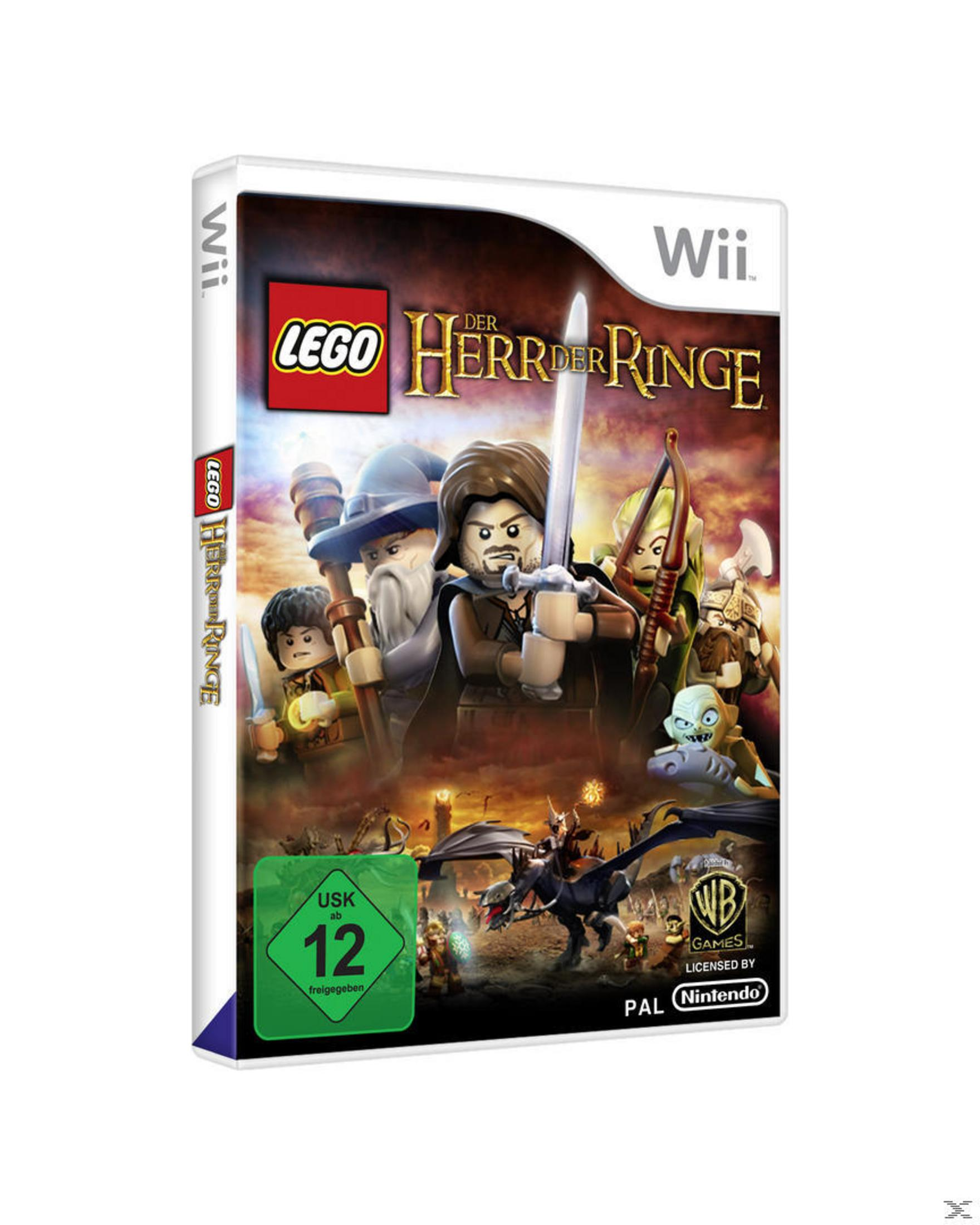 Das LEGO Herr der Ringe-Spielcover zeigt LEGO-Figuren in einer Fantasy-Umgebung auf weißem Hintergrund.