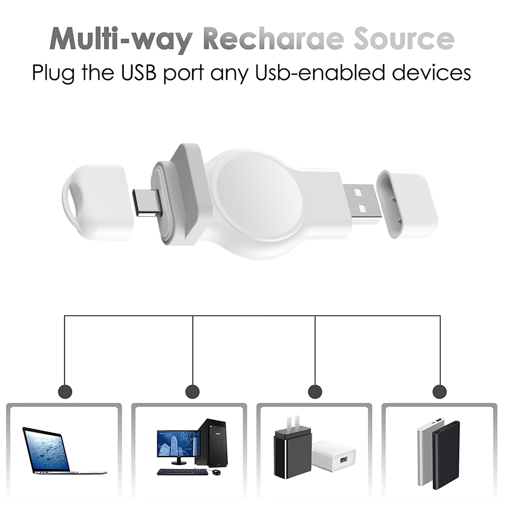 Weißer Multi-Anschluss mit USB und USB-C. USB-Anschluss ist in verschiedene Geräte eingesteckt.
