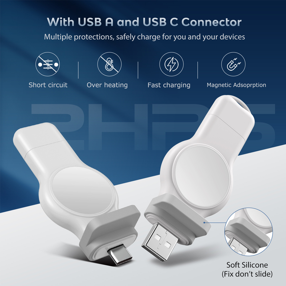 Zwei weiße Multi-Anschlüsse mit USB und USB-C. Zeigt Kurzschluss und schnelles Laden.