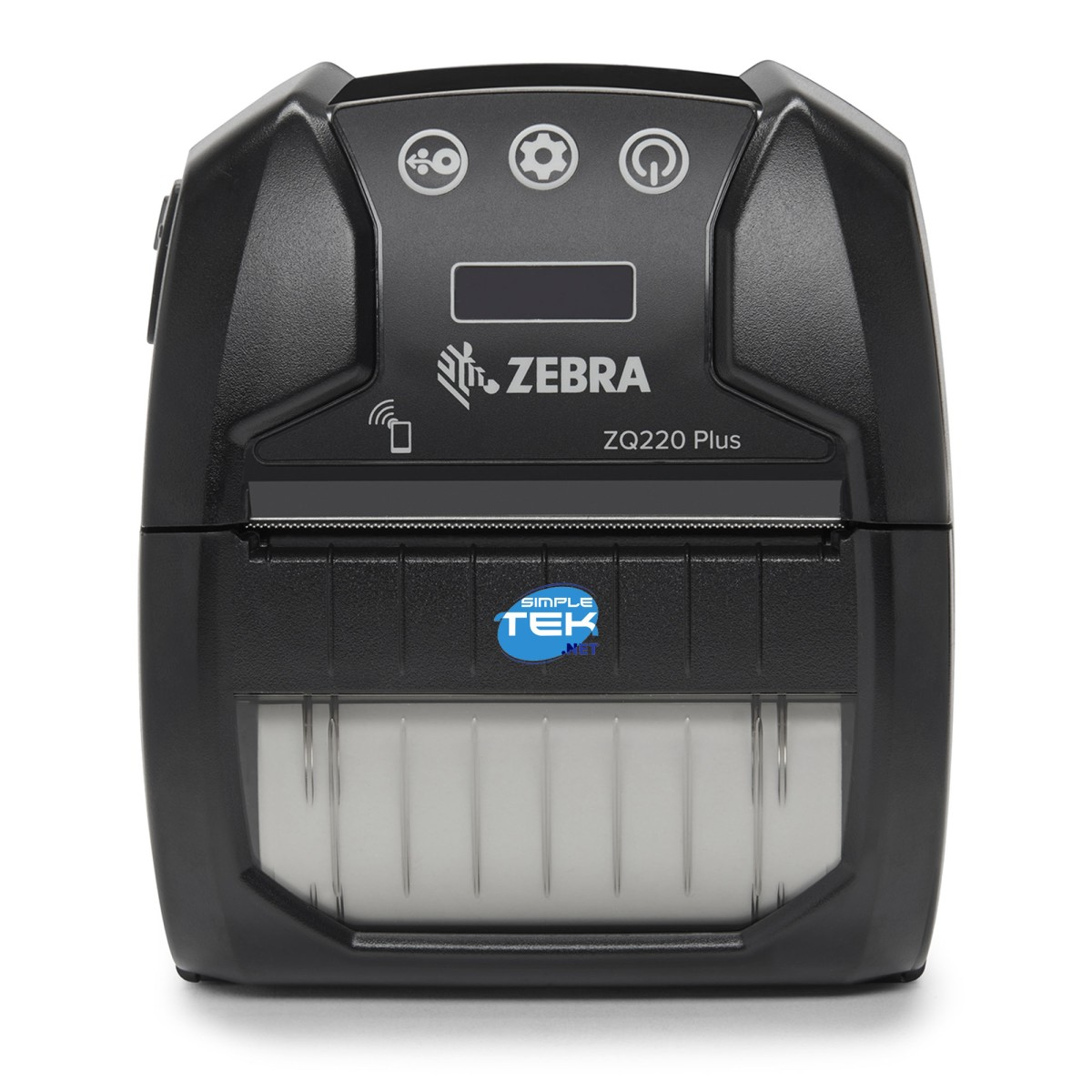 Una stampante mobile Zebra ZQ220 Plus nera, vista frontale.