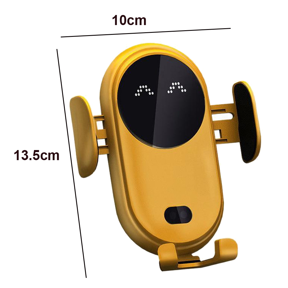Ein gelber Telefonhalter mit den Maßen 10 cm und 13,5 cm vor einem weißen Hintergrund.