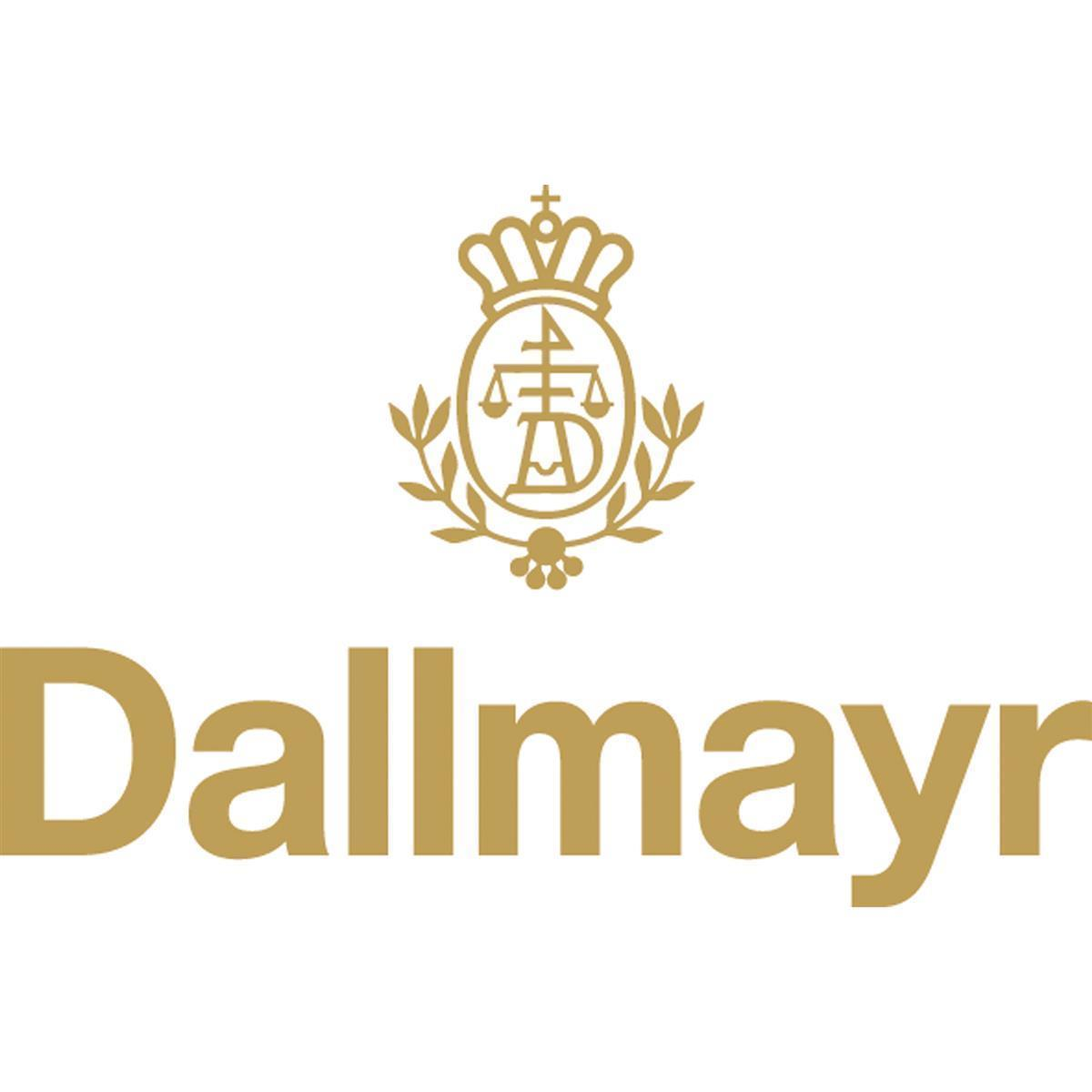 Goldenes Dallmayr-Logo mit Krone, Waage und dem Namen Dallmayr.