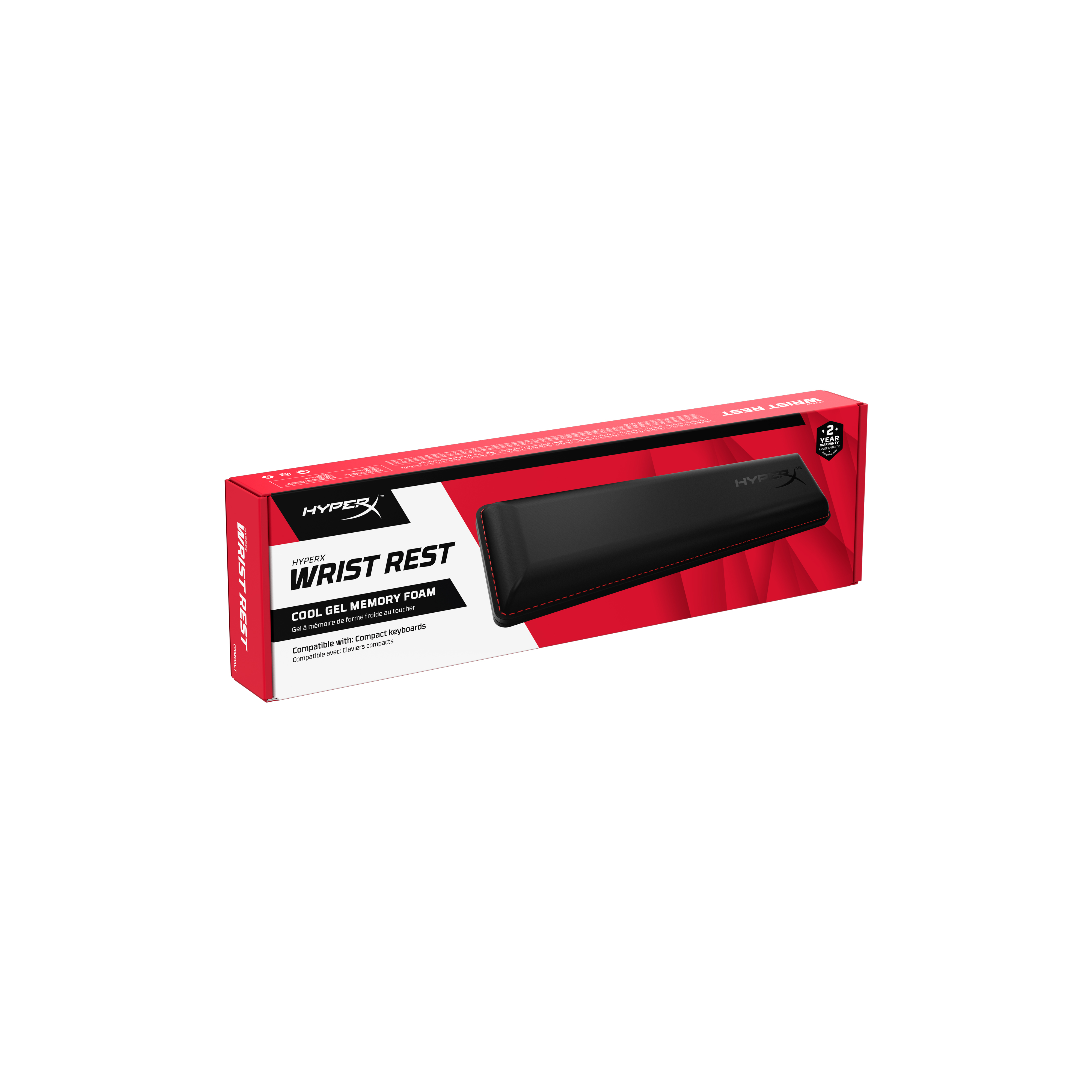 Rote Box mit schwarzer Handgelenkauflage, Text 'WRIST REST'.