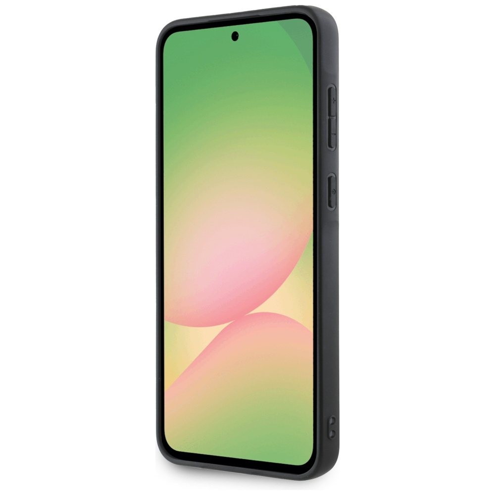 Telefon z zielono-różowym gradientowym wyświetlaczem.