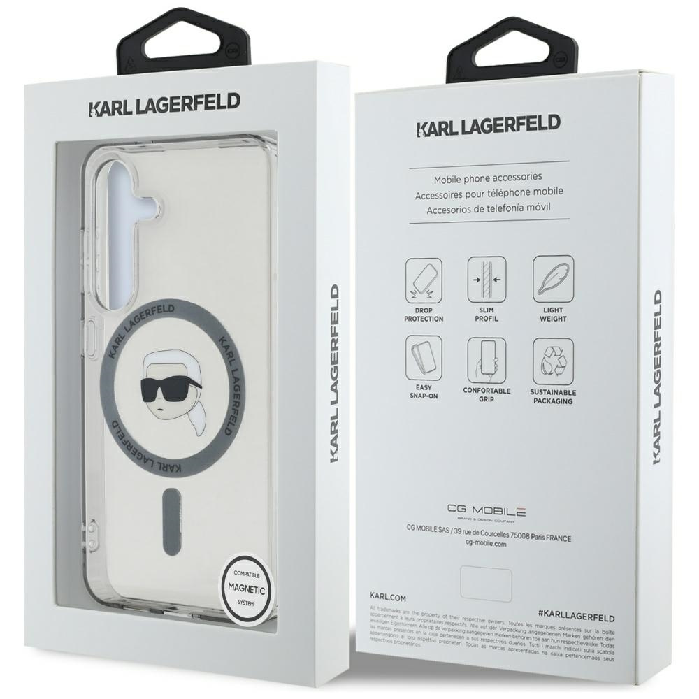 Opakowanie produktu etui na telefon, z logo Karl Lagerfeld i szczegółami funkcji produktu.