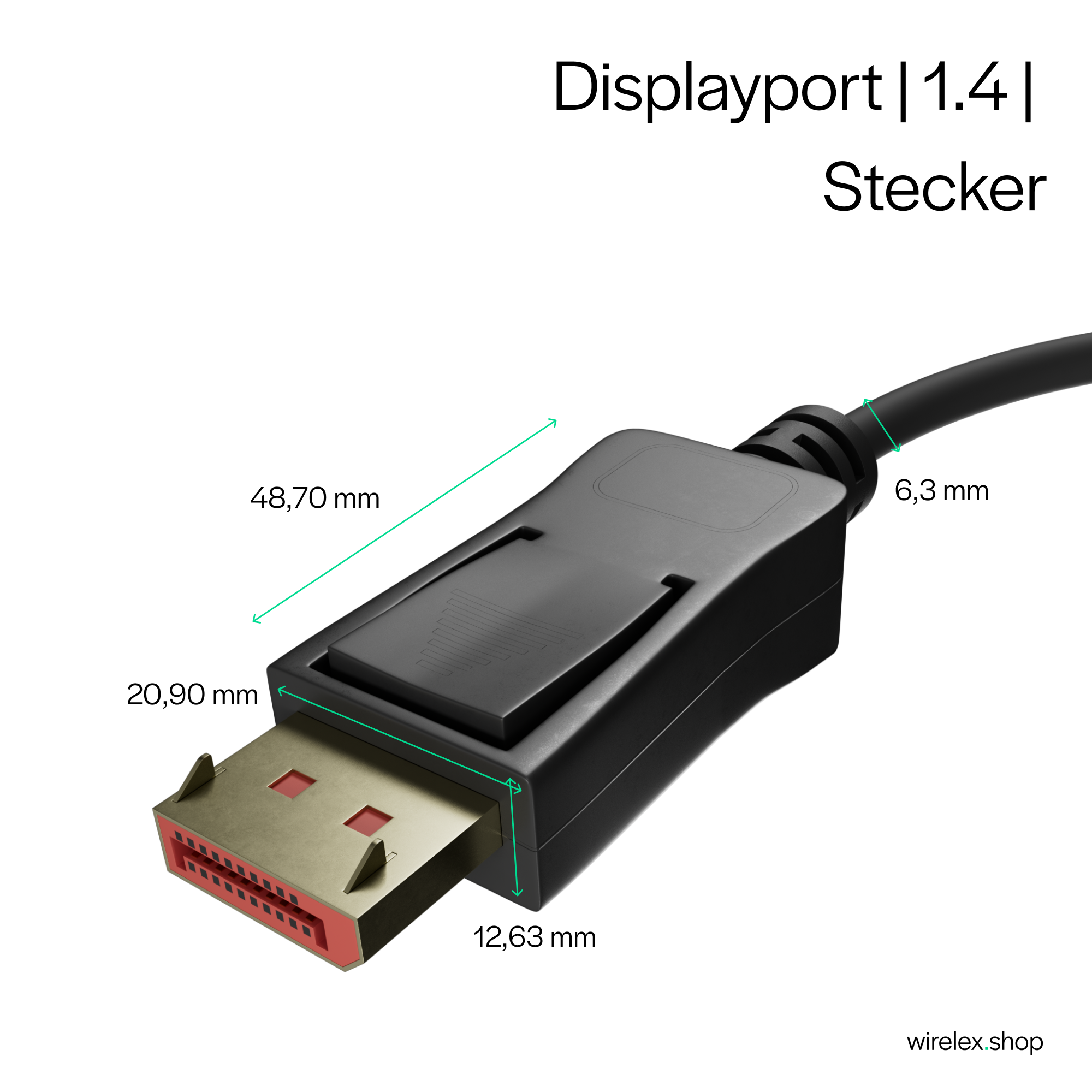 DisplayPort 1.4-Anschluss. Es ist schwarz mit einem roten Innenteil und goldenen Stiften.