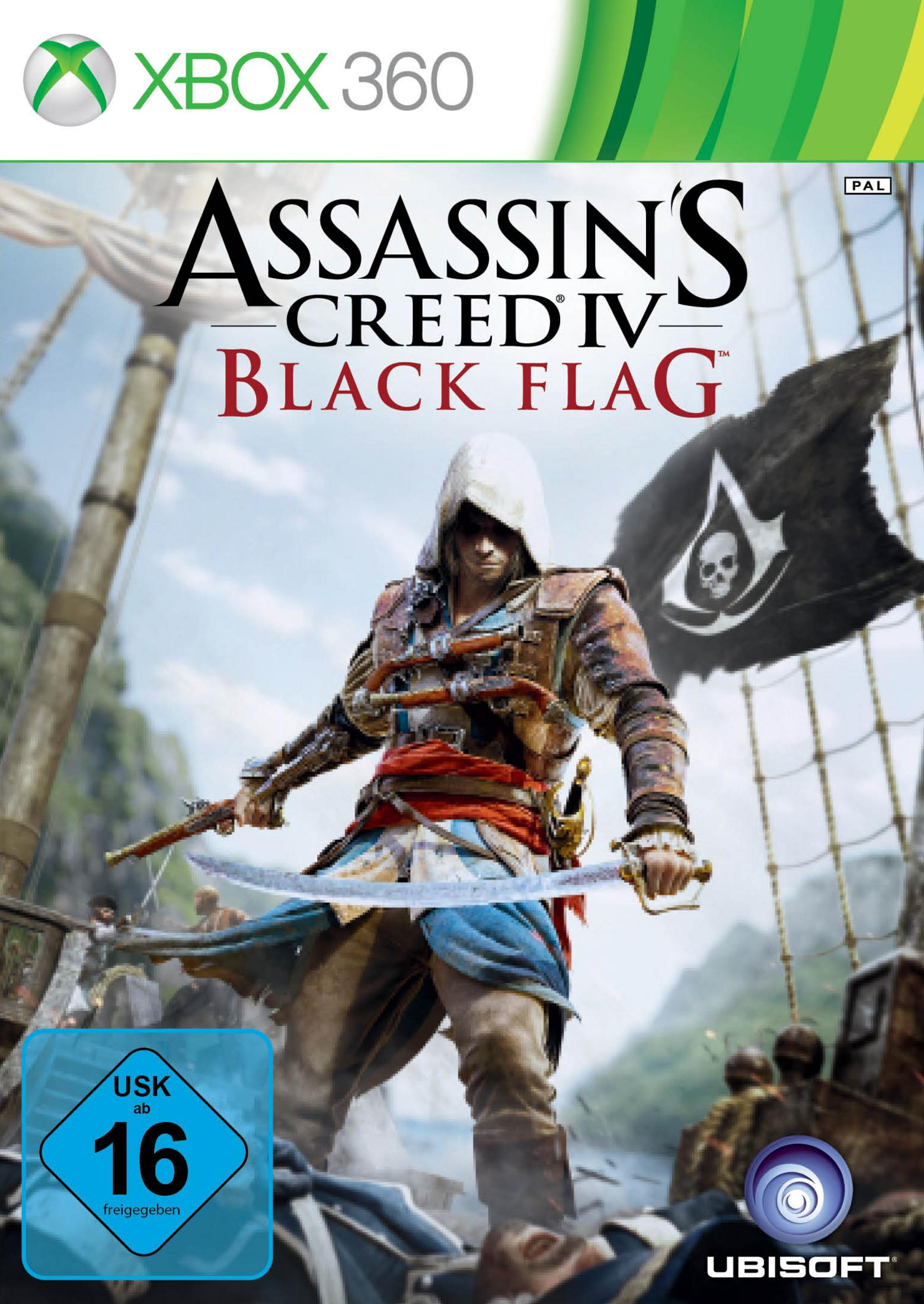 Assassin's Creed IV: Black Flag Xbox 360-Spielcover mit einem Piraten-Assassinen.